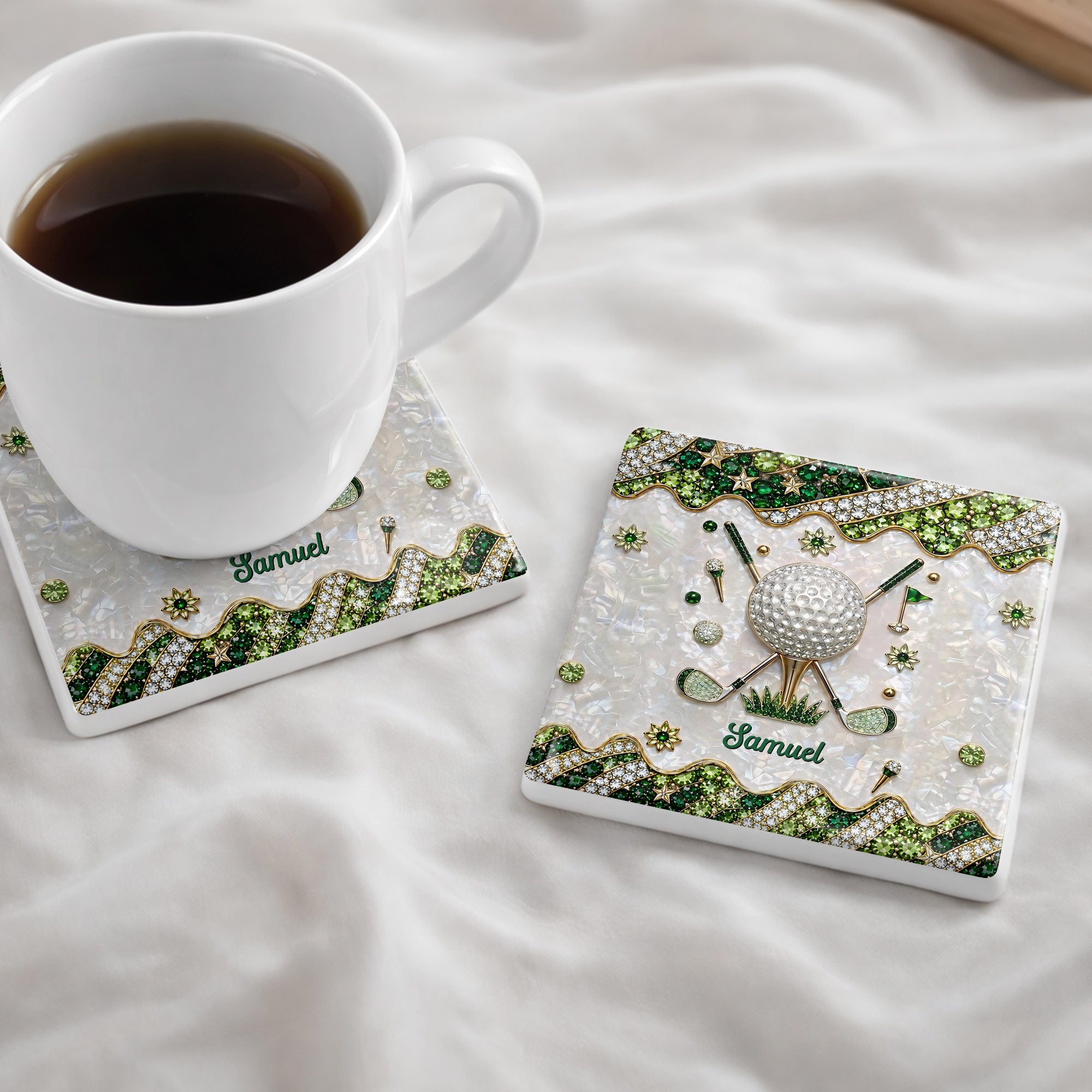 Personalized Golf Ball Coaster Custom Name Gift for Dad Square Ceramic Coaster GradoCreations