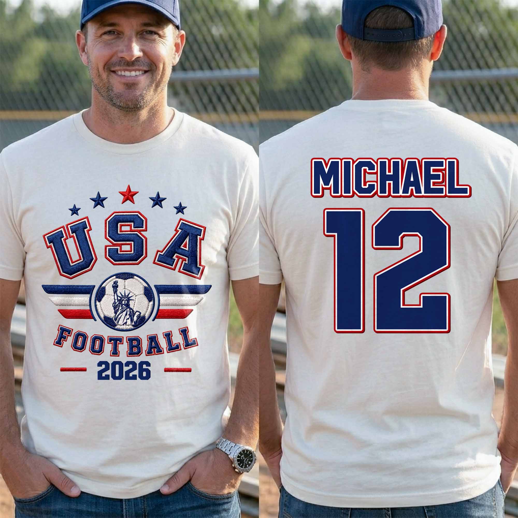 Personalized Soccer Ball Custom Jersey T-Shirt Gift for Him T-Shirt Font and Back GradoCreations