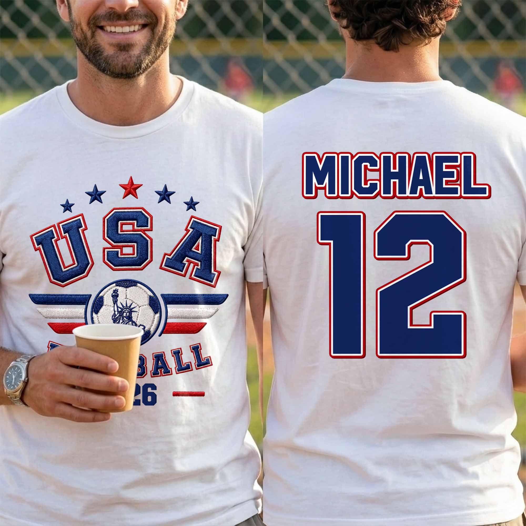Personalized Soccer Ball Custom Jersey T-Shirt Gift for Him T-Shirt Font and Back GradoCreations