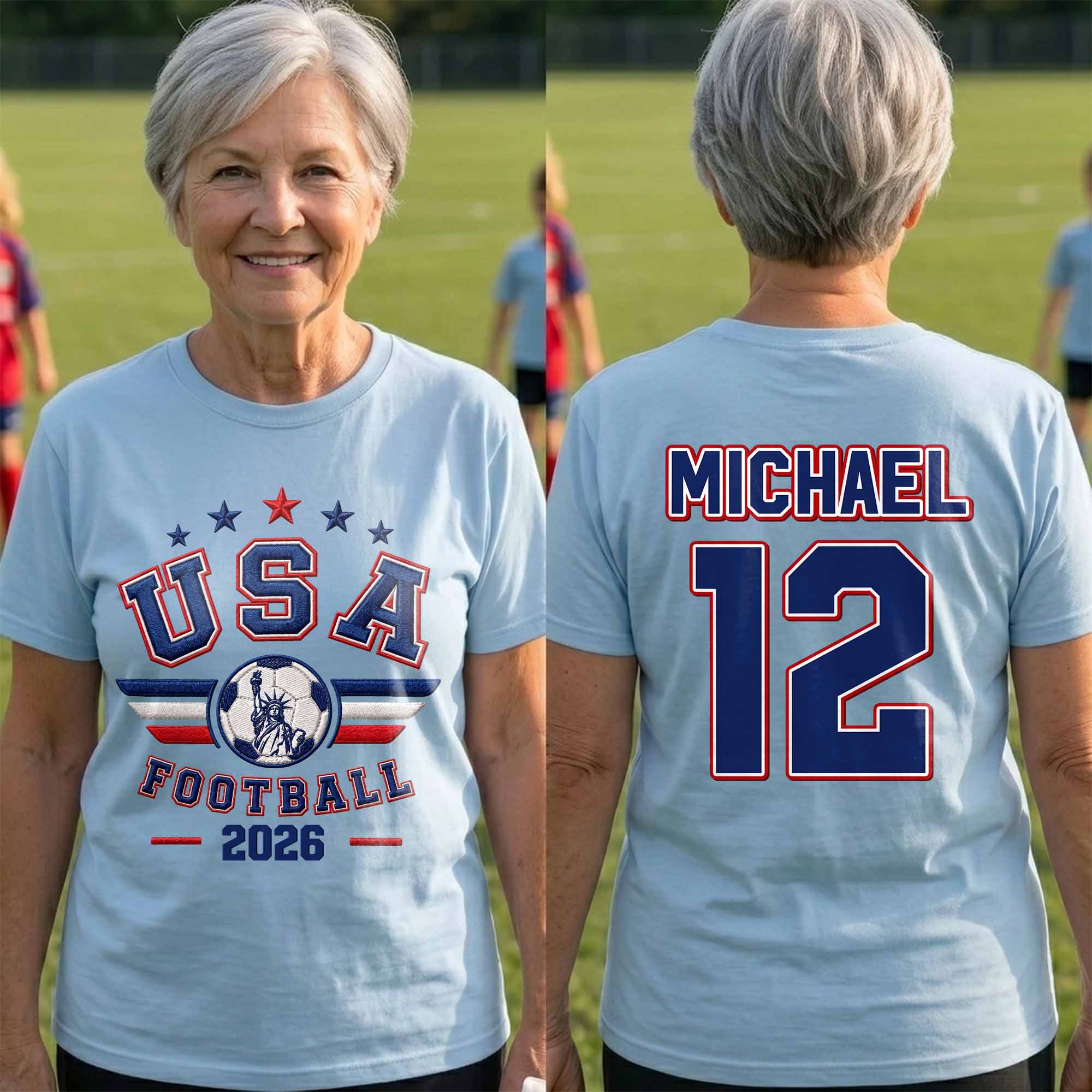 Personalized Soccer Ball Custom Jersey T-Shirt Gift for Him T-Shirt Font and Back GradoCreations