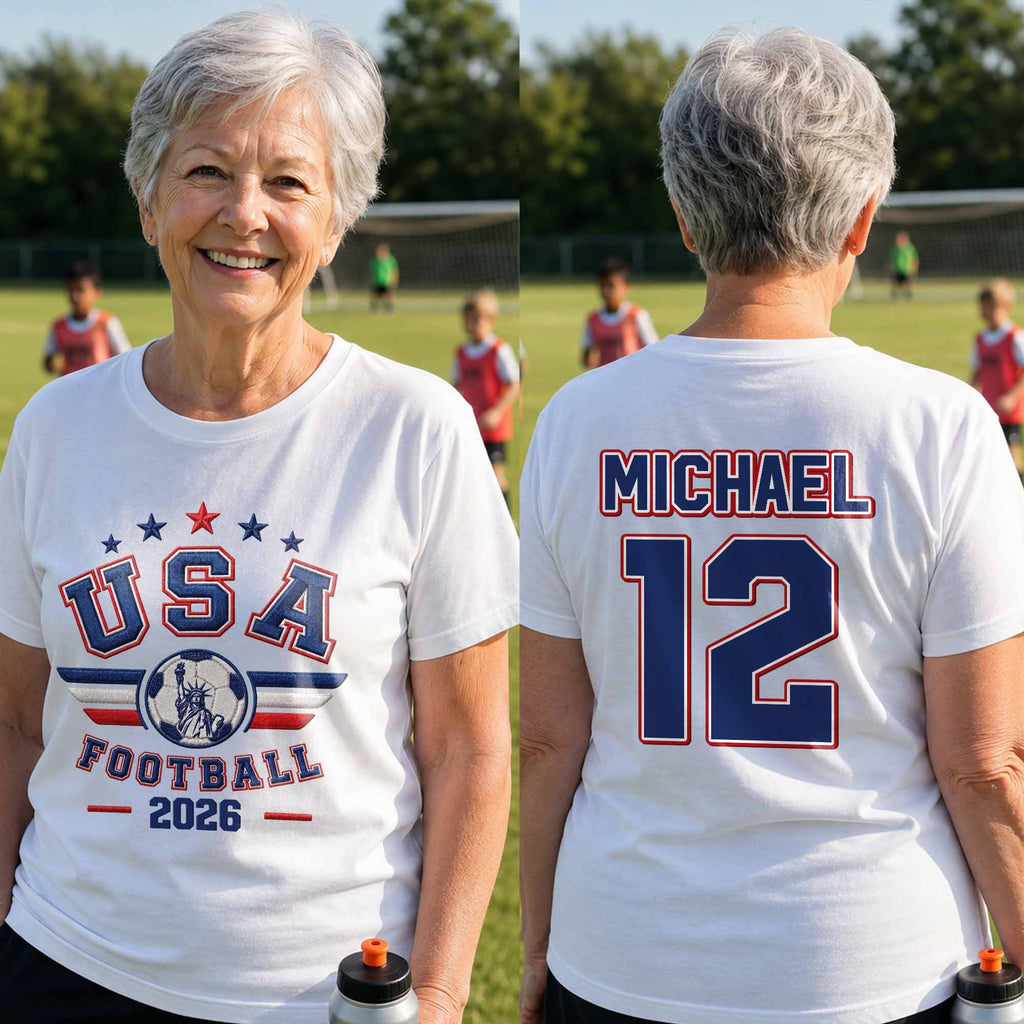 Personalized Soccer Ball Custom Jersey T-Shirt Gift for Him T-Shirt Font and Back GradoCreations