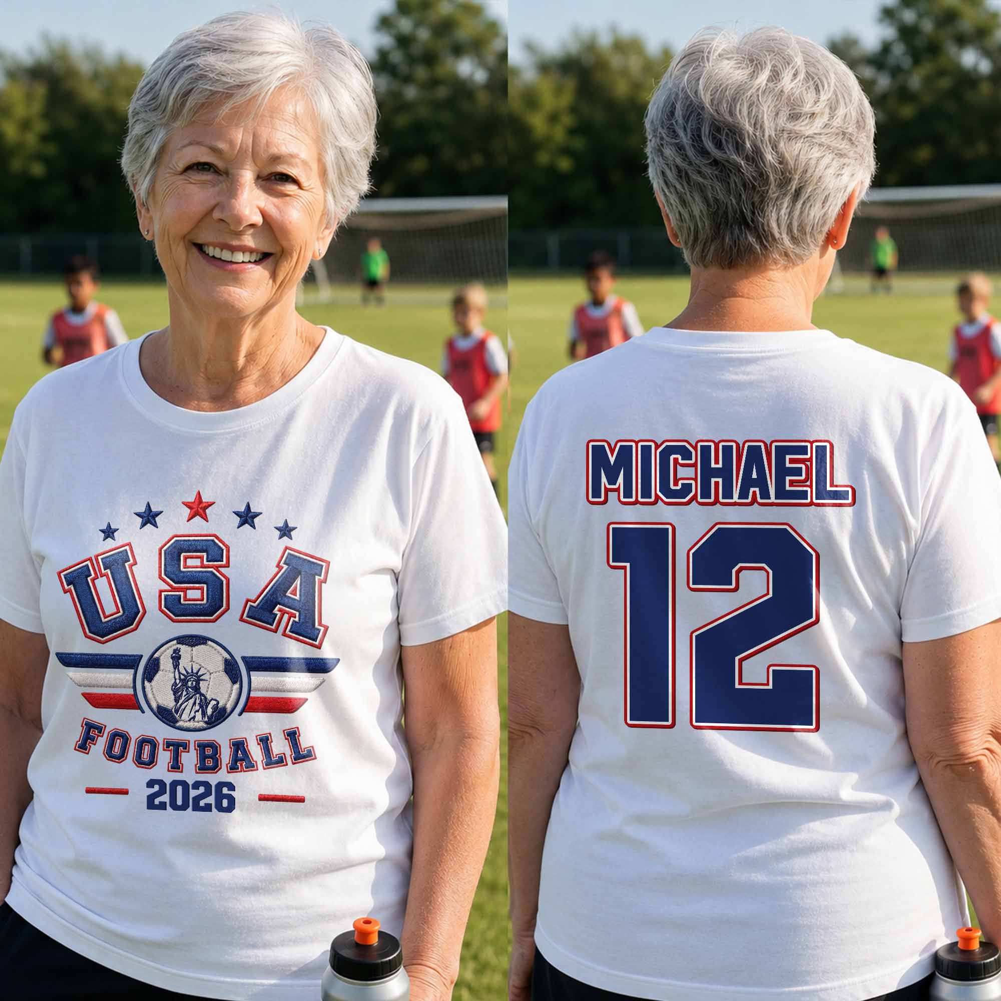Personalized Soccer Ball Custom Jersey T-Shirt Gift for Him T-Shirt Font and Back GradoCreations