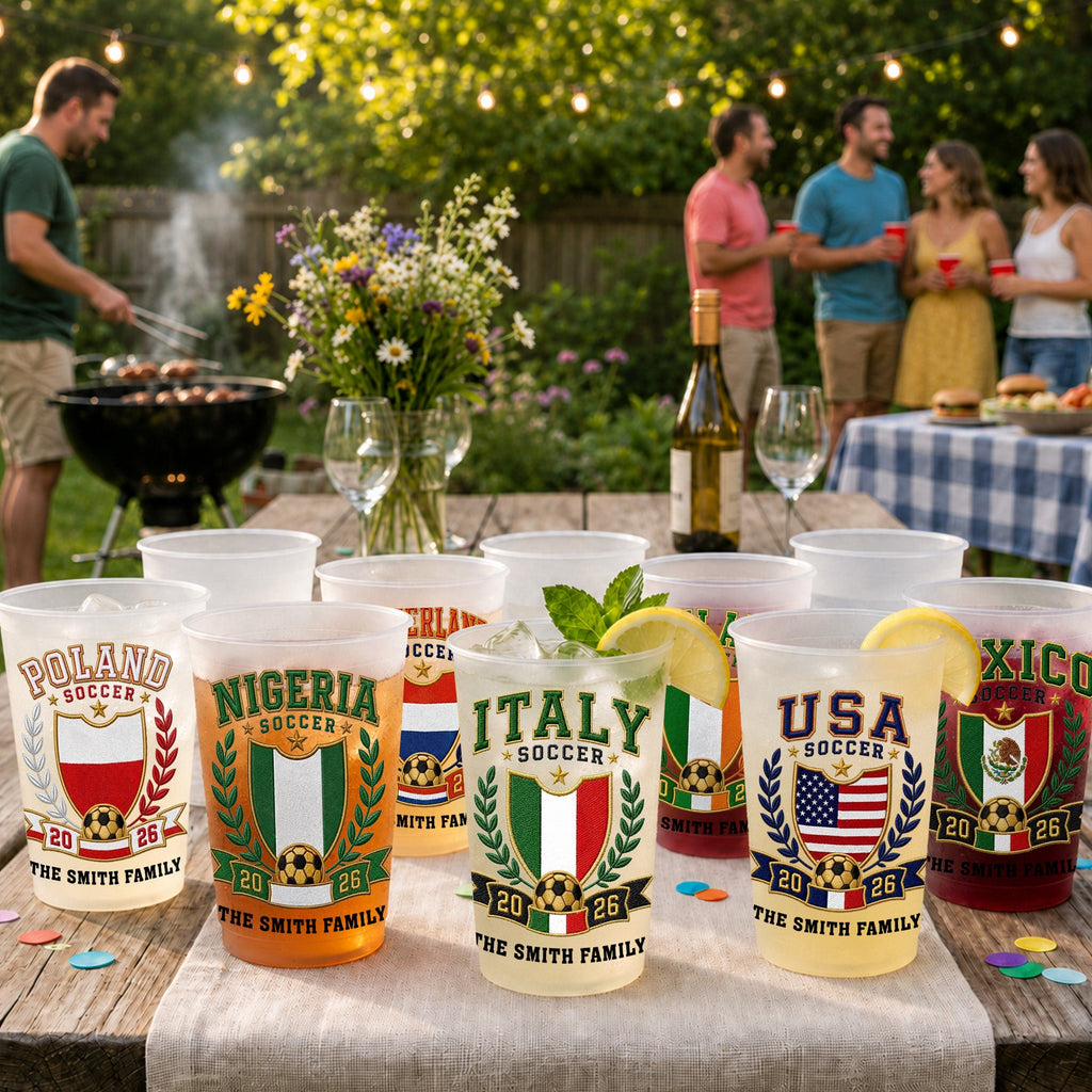 Personalized Frosted Cups with Soccer Crest for Family Events Frosted Cups GradoCreations