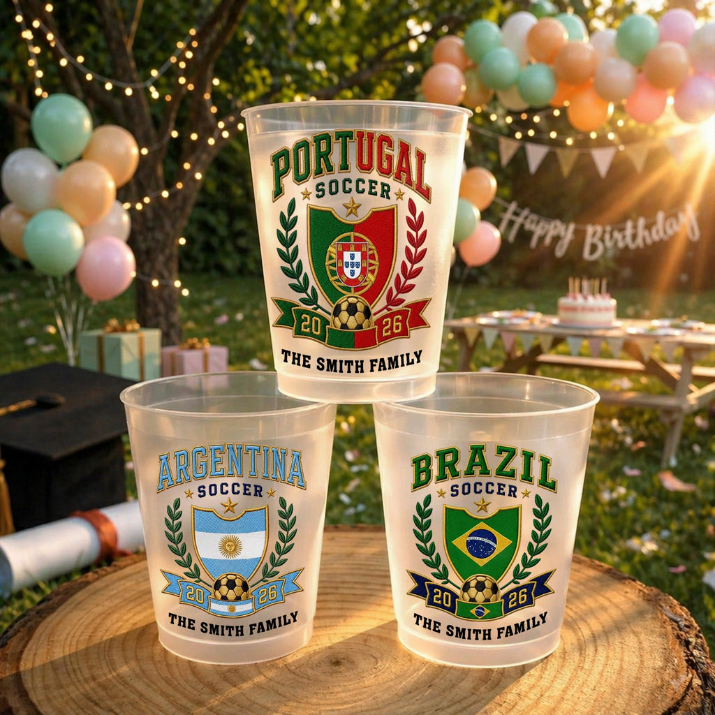 Personalized Frosted Cups with Soccer Crest for Family Events Frosted Cups GradoCreations