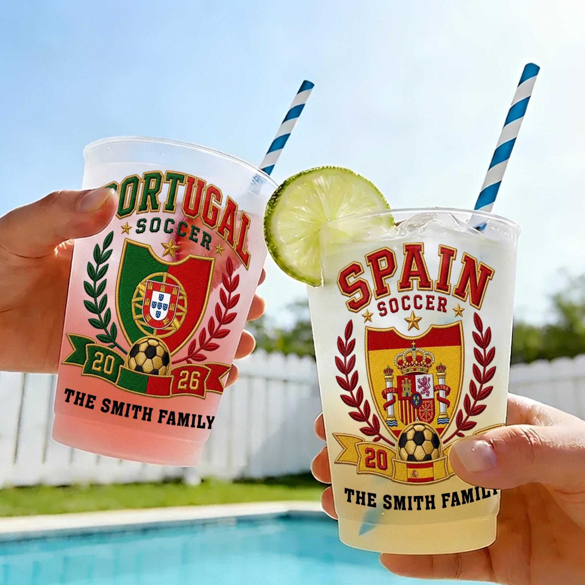 Personalized Frosted Cups with Soccer Crest for Family Events Frosted Cups GradoCreations