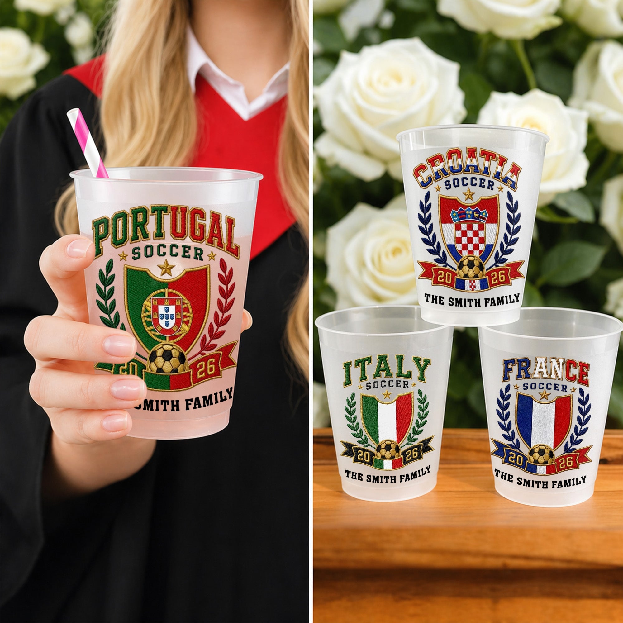 Personalized Frosted Cups with Soccer Crest for Family Events Frosted Cups GradoCreations