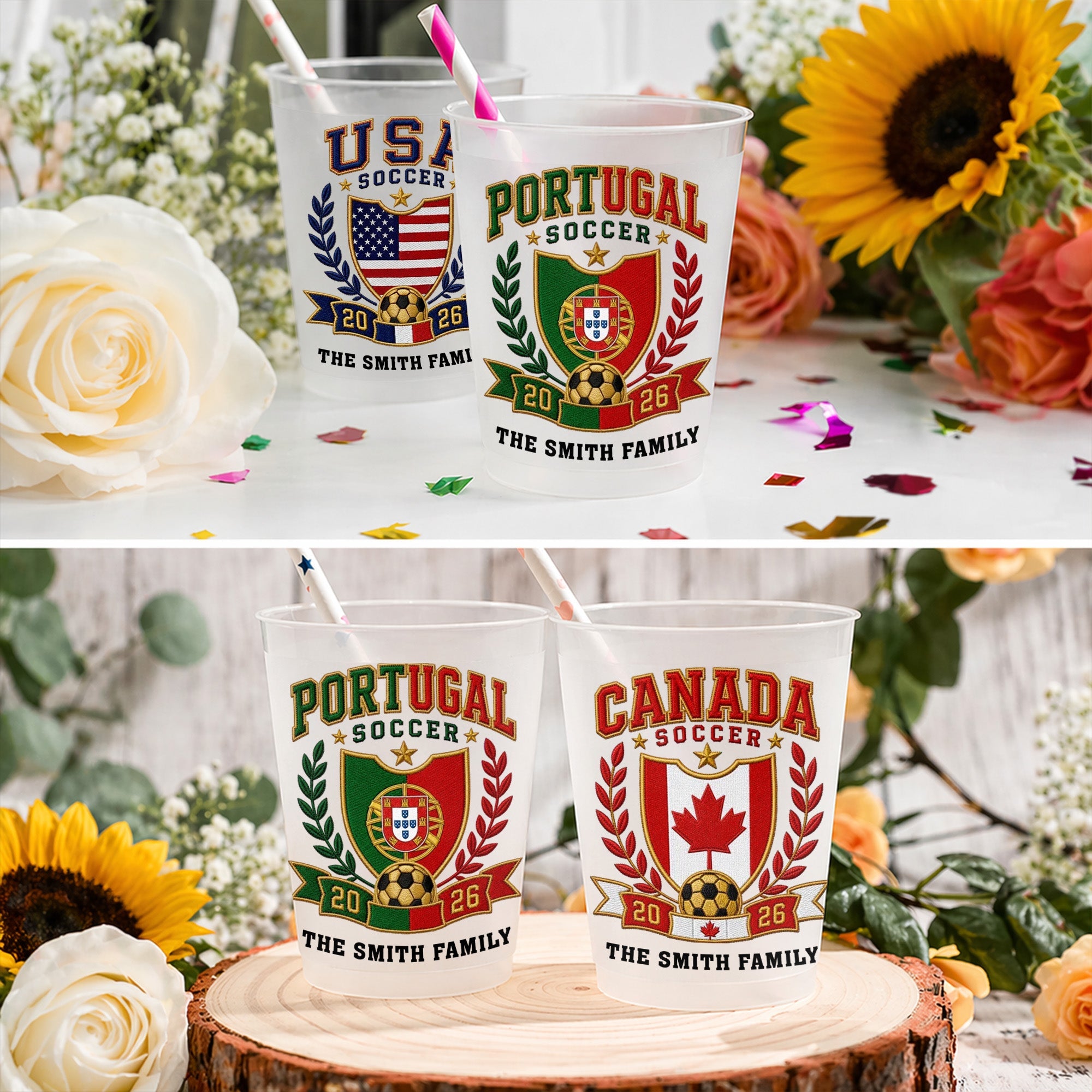 Personalized Frosted Cups with Soccer Crest for Family Events Frosted Cups GradoCreations