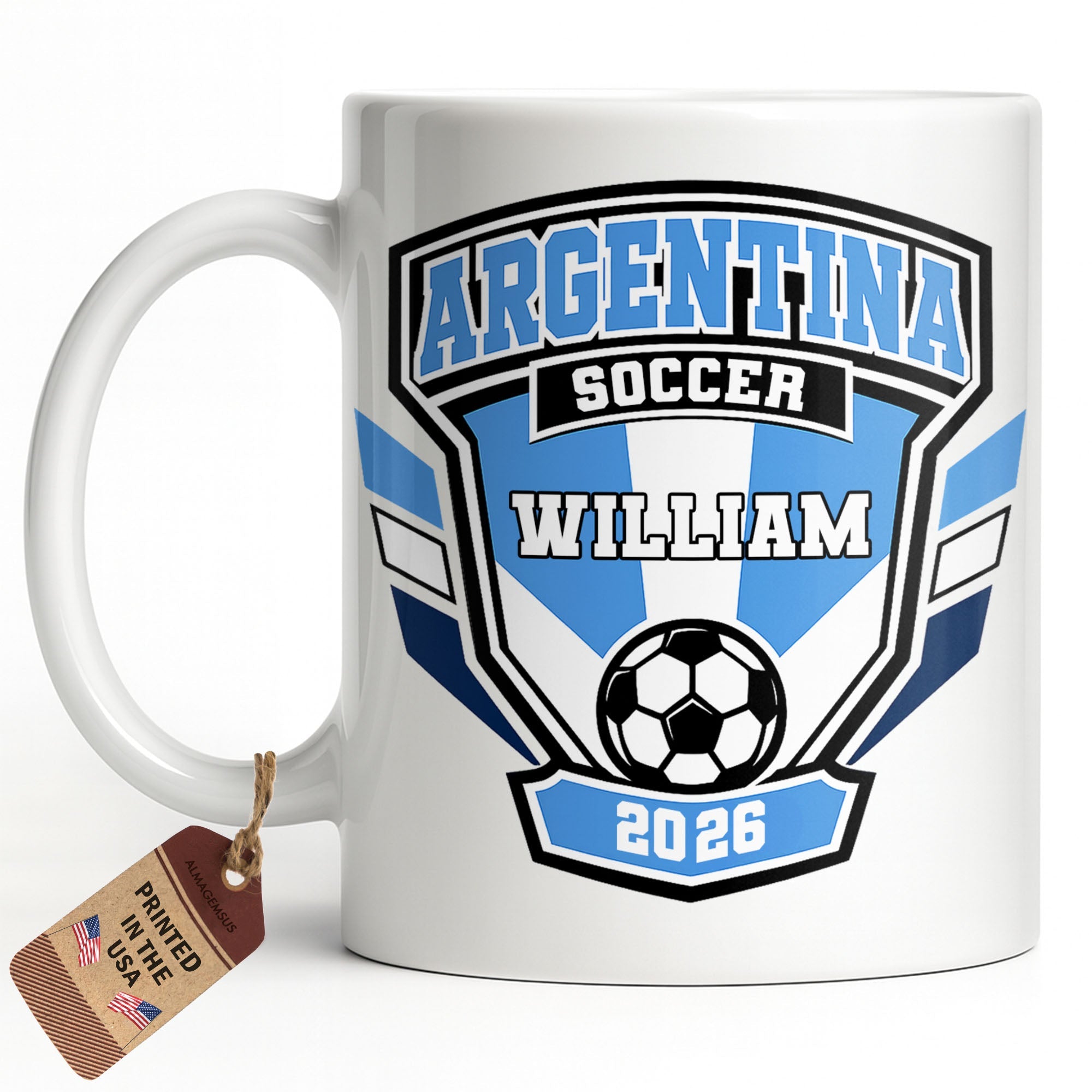 Personalized Argentina Soccer Coffee Mug Custom Name Gift for Dad Edge-to-edge Mug GradoCreations