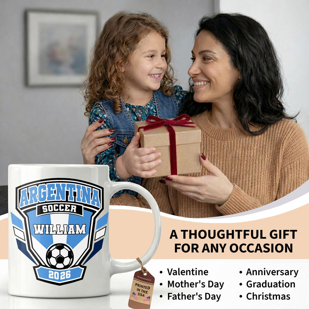 Personalized Argentina Soccer Coffee Mug Custom Name Gift for Dad Edge-to-edge Mug GradoCreations