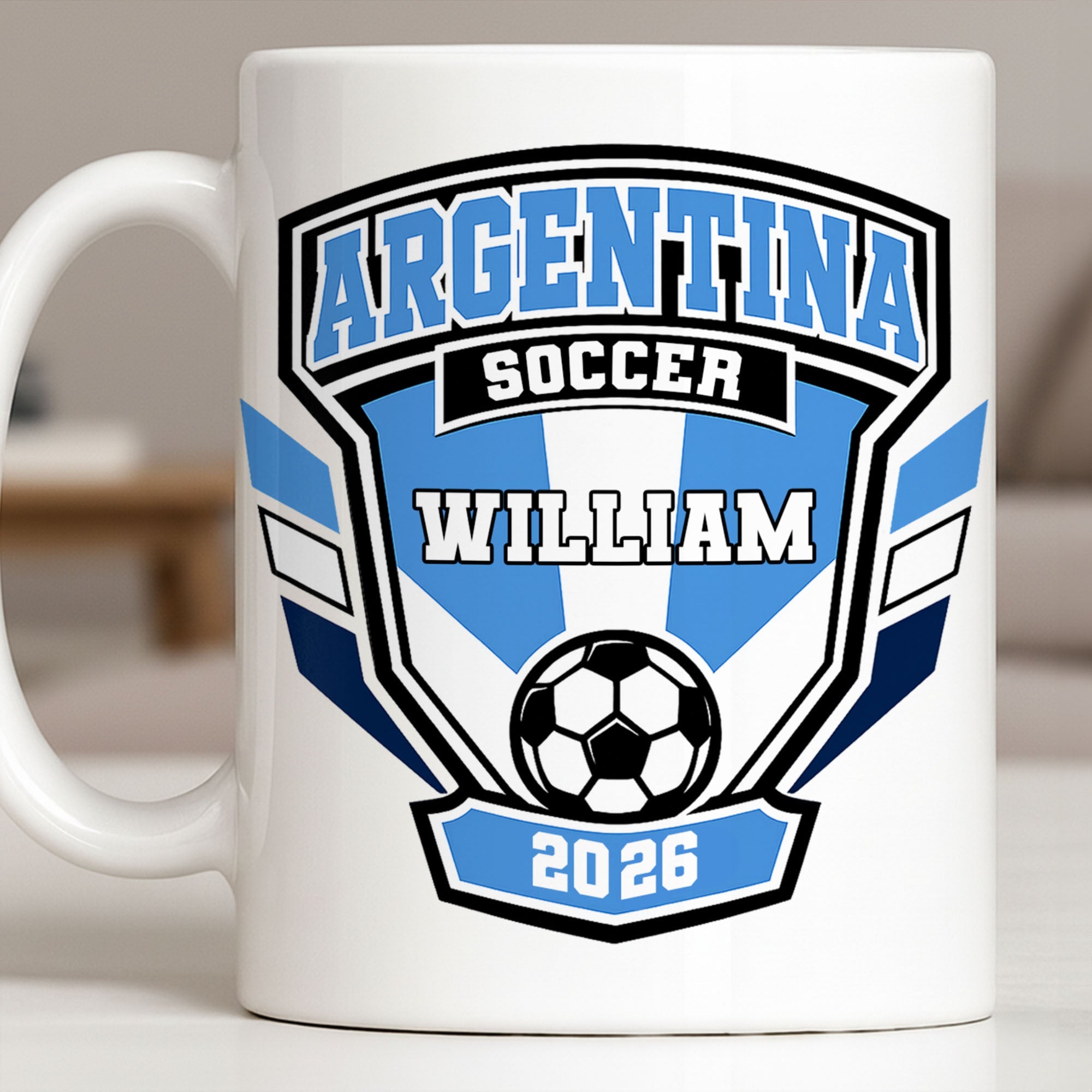 Personalized Argentina Soccer Coffee Mug Custom Name Gift for Dad Edge-to-edge Mug GradoCreations