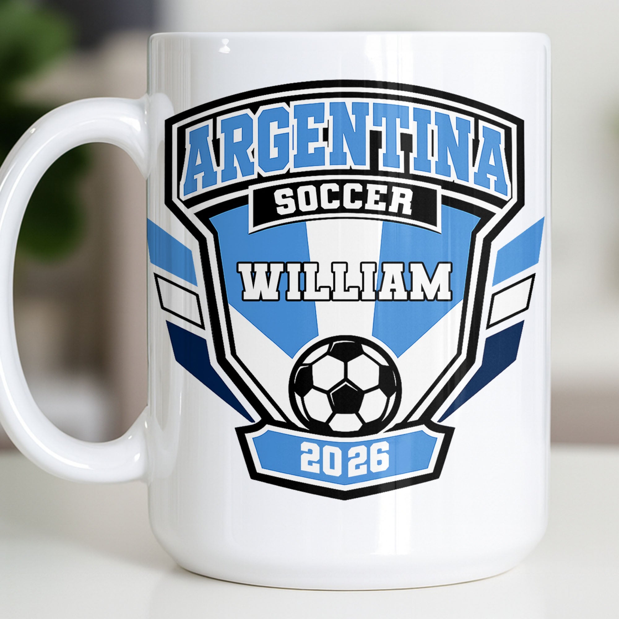 Personalized Argentina Soccer Coffee Mug Custom Name Gift for Dad Edge-to-edge Mug GradoCreations