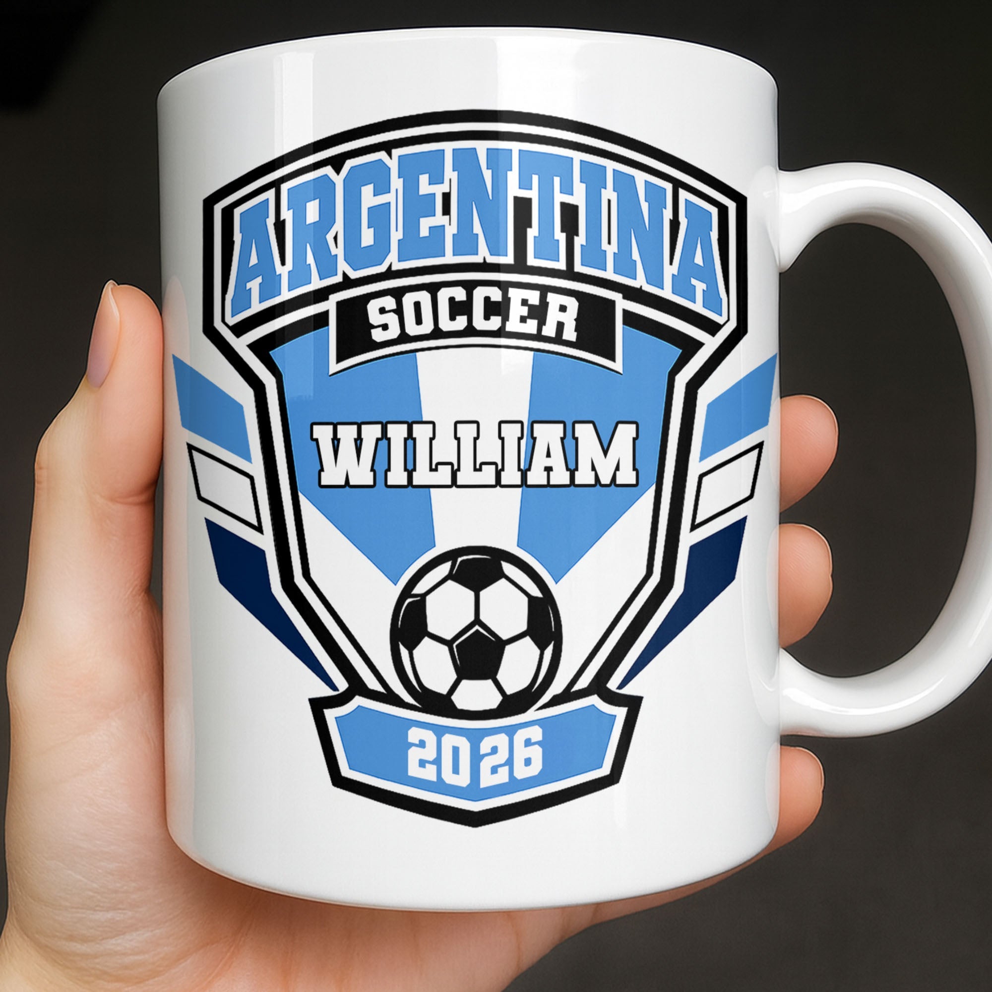 Personalized Argentina Soccer Coffee Mug Custom Name Gift for Dad Edge-to-edge Mug GradoCreations