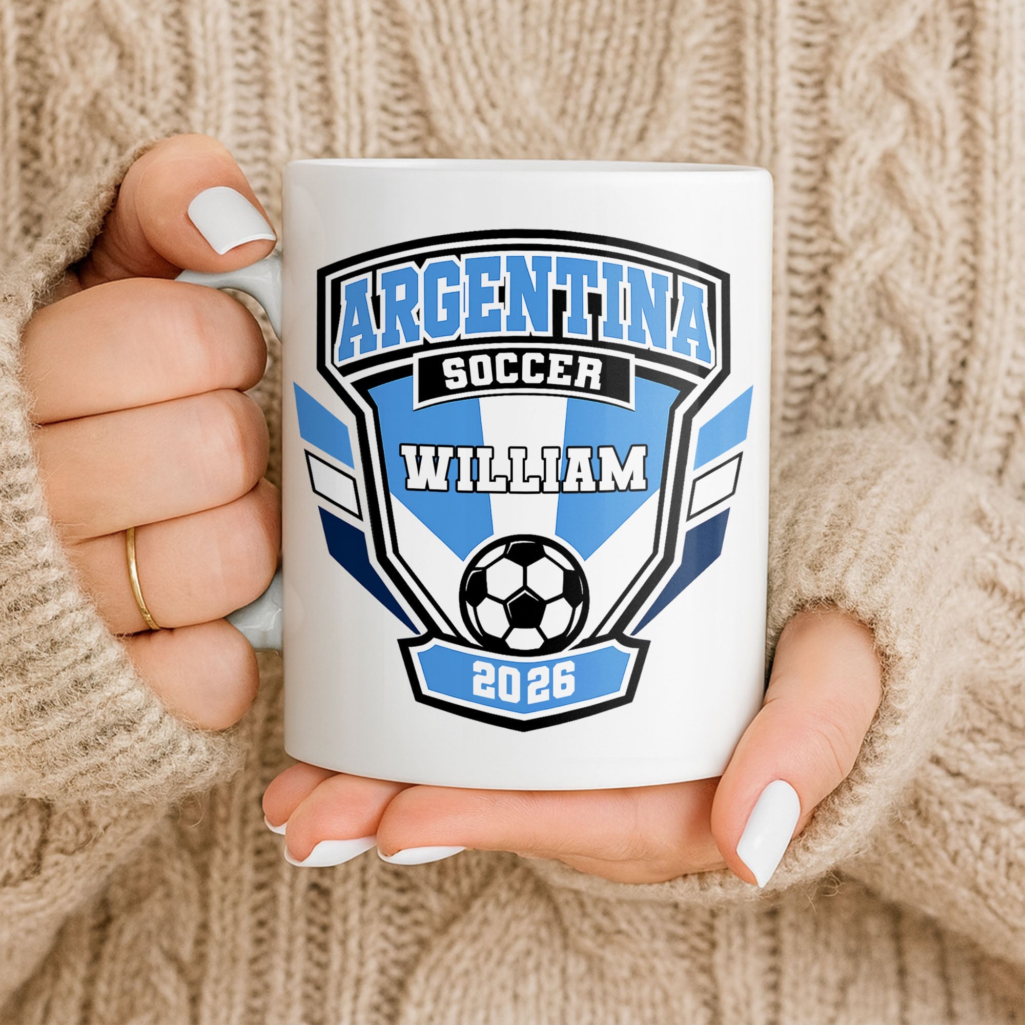 Personalized Argentina Soccer Coffee Mug Custom Name Gift for Dad Edge-to-edge Mug GradoCreations