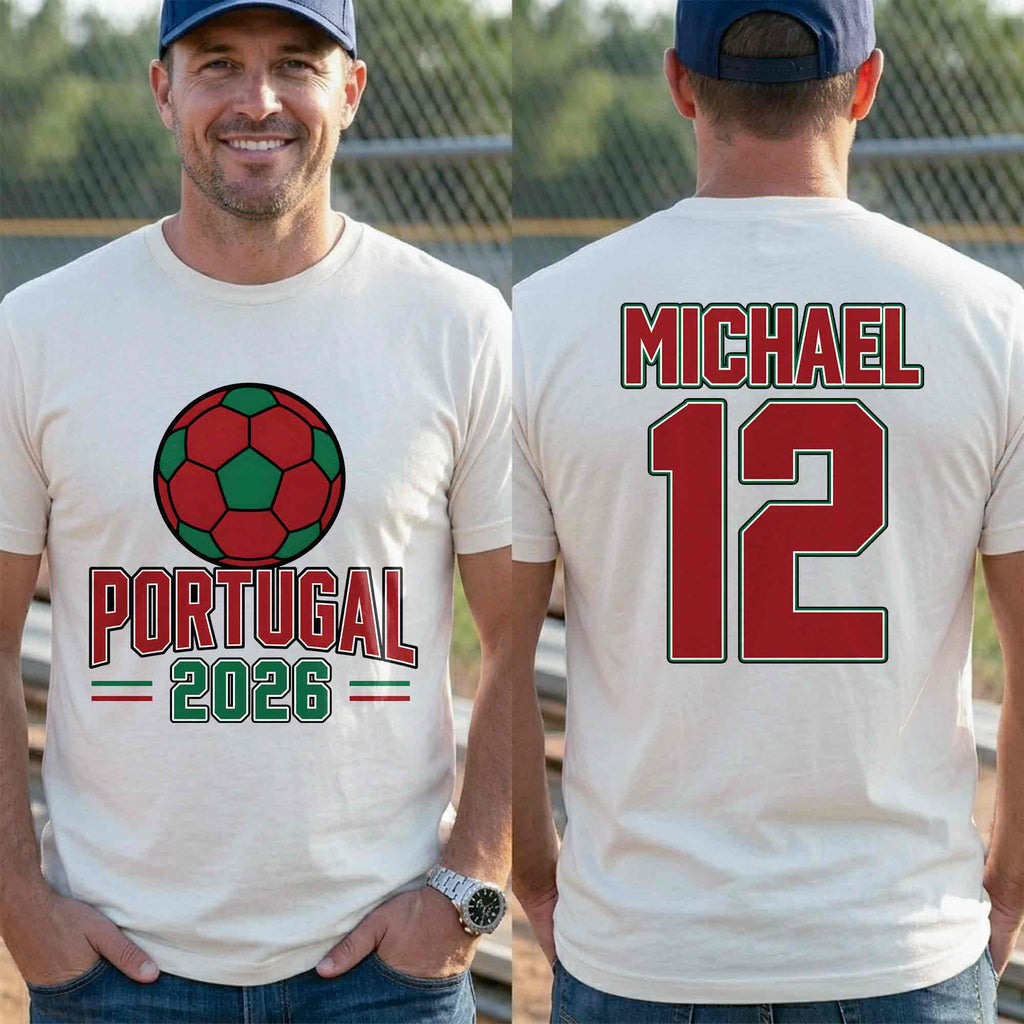 Personalized Portugal Football T-Shirt Custom Name & Number Gift T-Shirt Font and Back GradoCreations