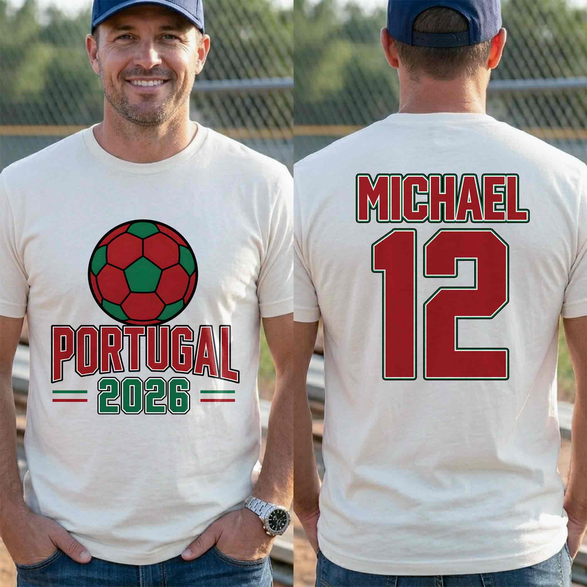 Personalized Portugal Football T-Shirt Custom Name & Number Gift T-Shirt Font and Back GradoCreations