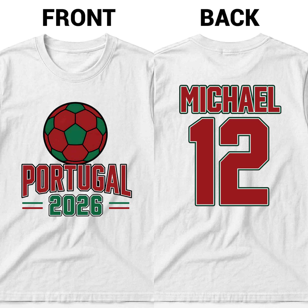 Personalized Portugal Football T-Shirt Custom Name & Number Gift T-Shirt Font and Back GradoCreations