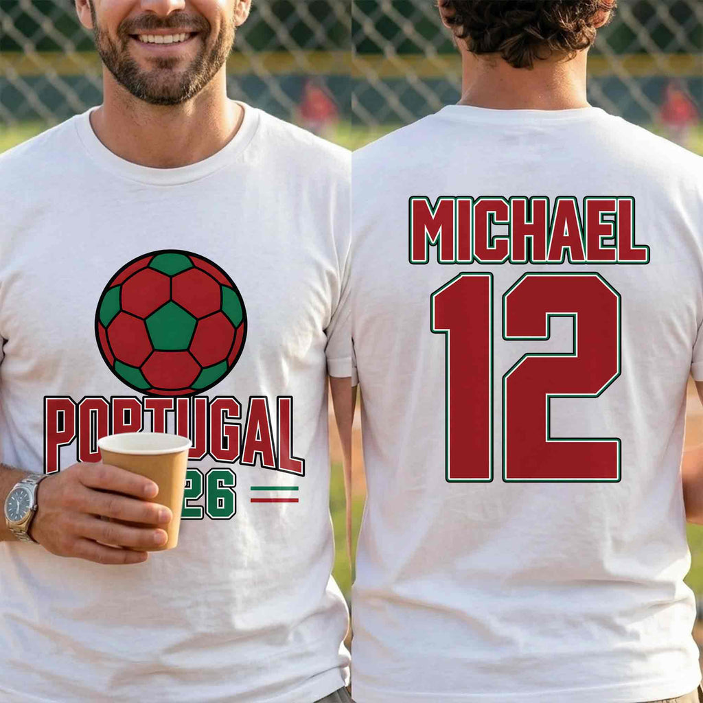 Personalized Portugal Football T-Shirt Custom Name & Number Gift T-Shirt Font and Back GradoCreations