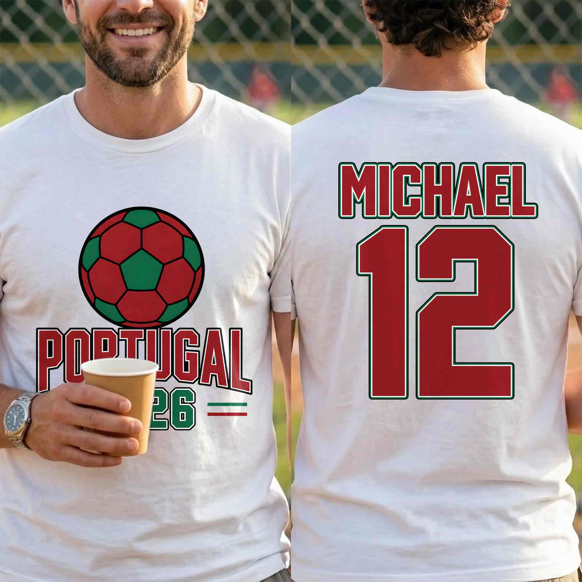 Personalized Portugal Football T-Shirt Custom Name & Number Gift T-Shirt Font and Back GradoCreations