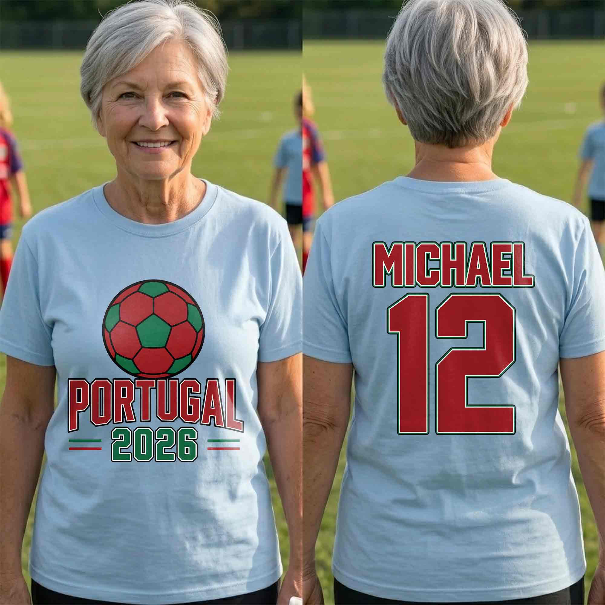 Personalized Portugal Football T-Shirt Custom Name & Number Gift T-Shirt Font and Back GradoCreations