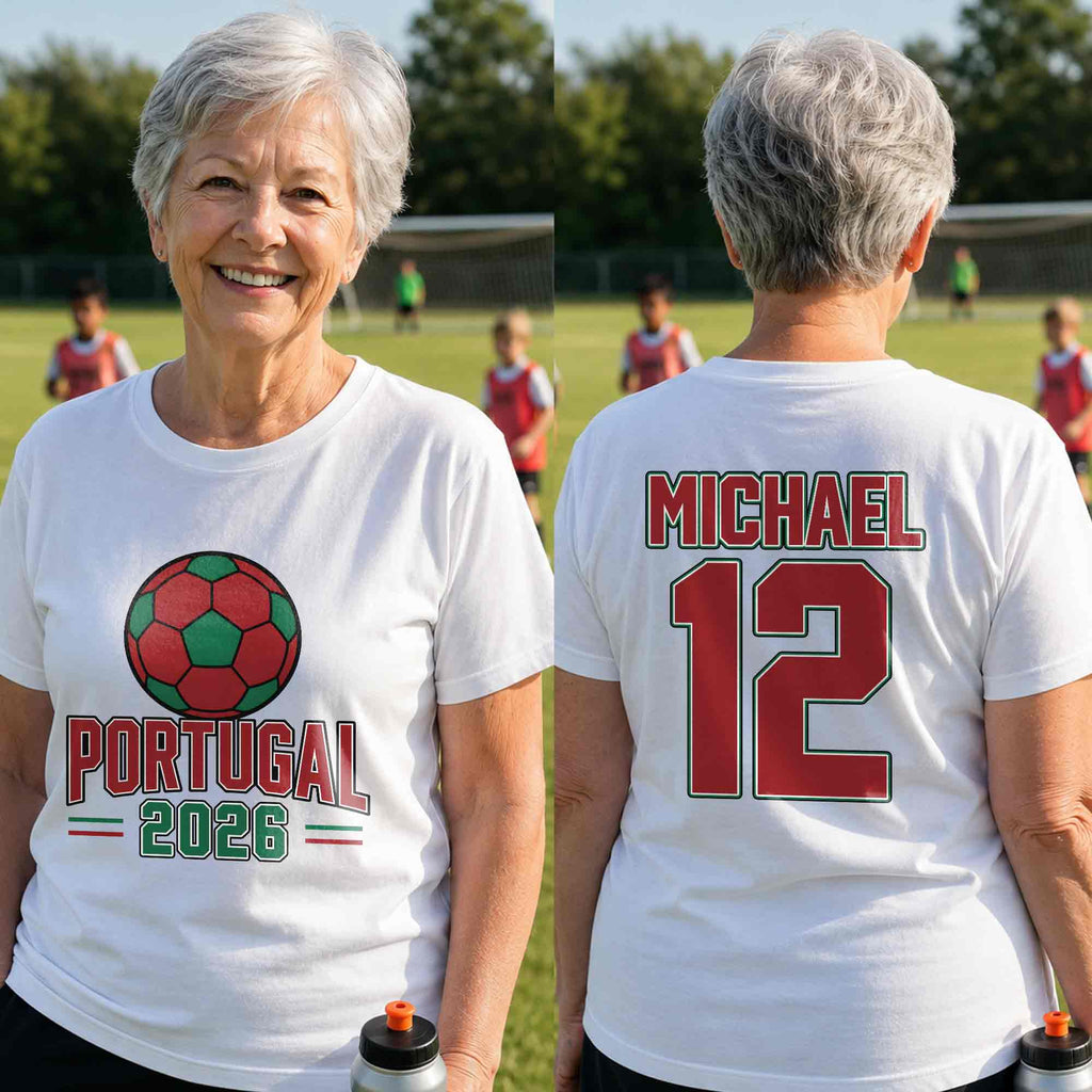 Personalized Portugal Football T-Shirt Custom Name & Number Gift T-Shirt Font and Back GradoCreations