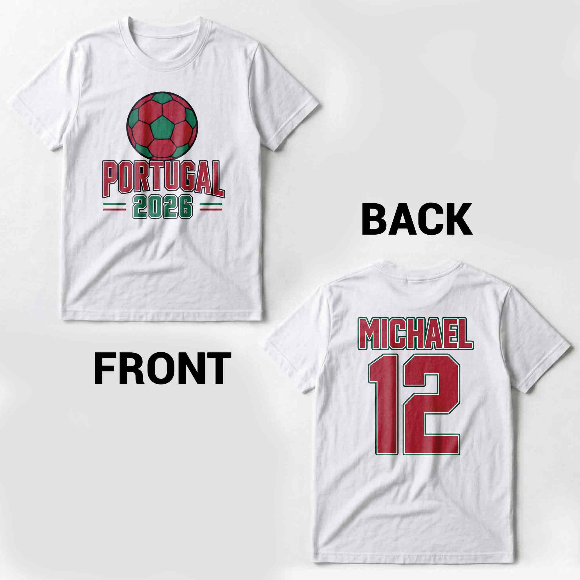 Personalized Portugal Football T-Shirt Custom Name & Number Gift T-Shirt Font and Back GradoCreations
