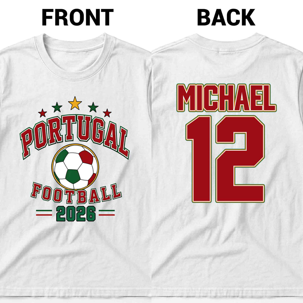 Personalized Portugal Football Custom Name Soccer Ball Gift T-Shirt Font and Back GradoCreations