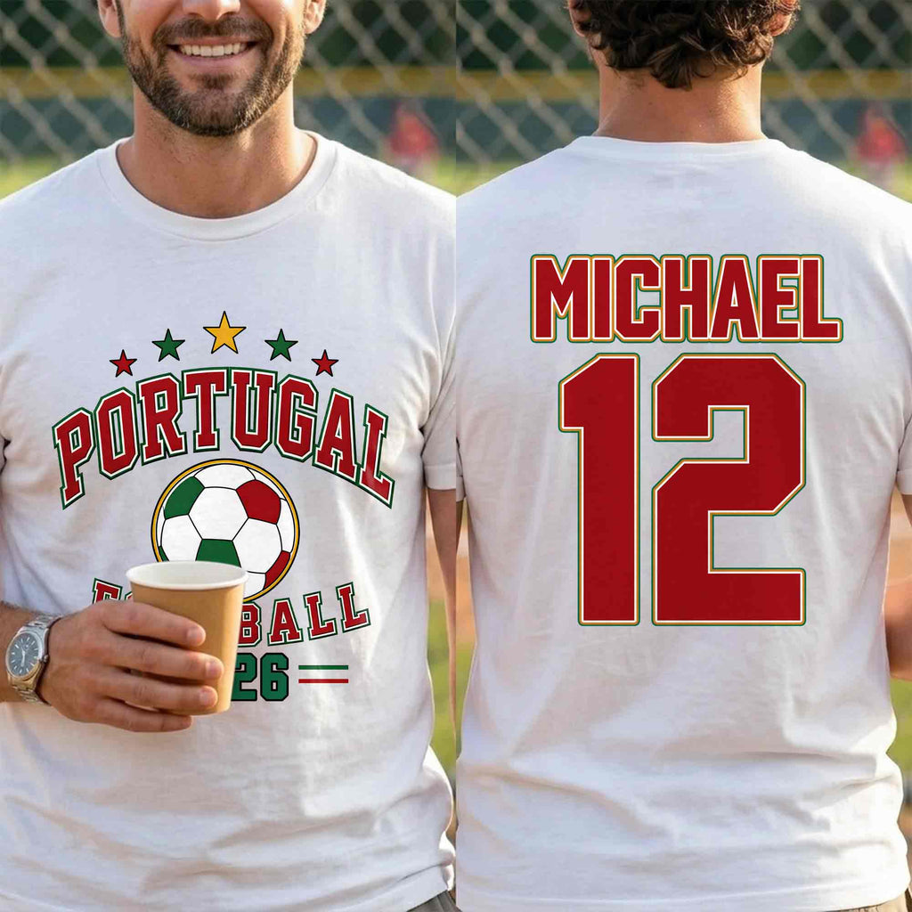 Personalized Portugal Football Custom Name Soccer Ball Gift T-Shirt Font and Back GradoCreations