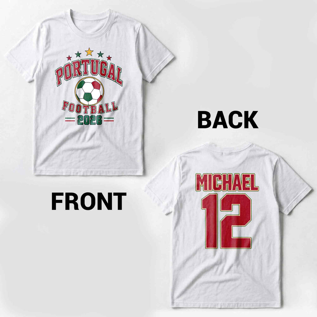 Personalized Portugal Football Custom Name Soccer Ball Gift T-Shirt Font and Back GradoCreations