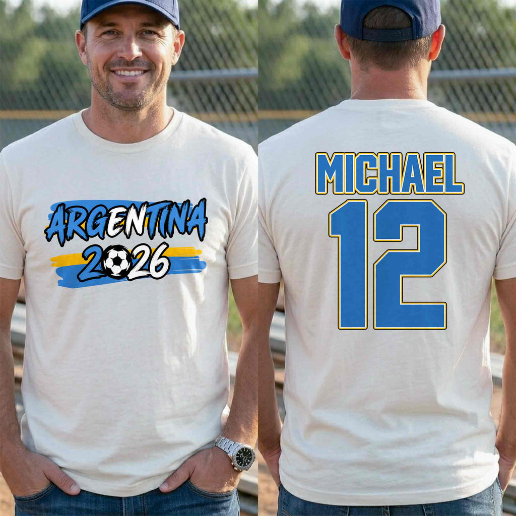 Personalized Argentina Soccer T-Shirt Custom Name Gift for Fans T-Shirt Font and Back GradoCreations