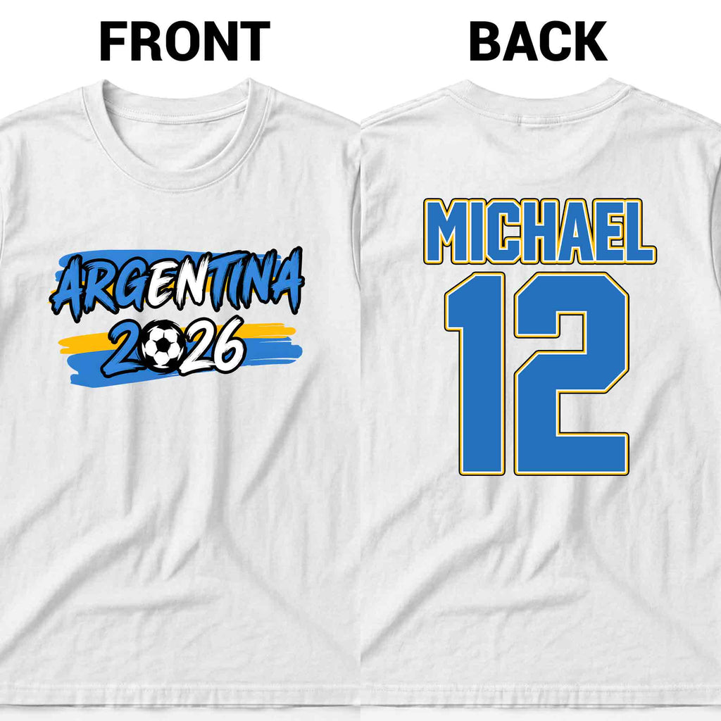 Personalized Argentina Soccer T-Shirt Custom Name Gift for Fans T-Shirt Font and Back GradoCreations