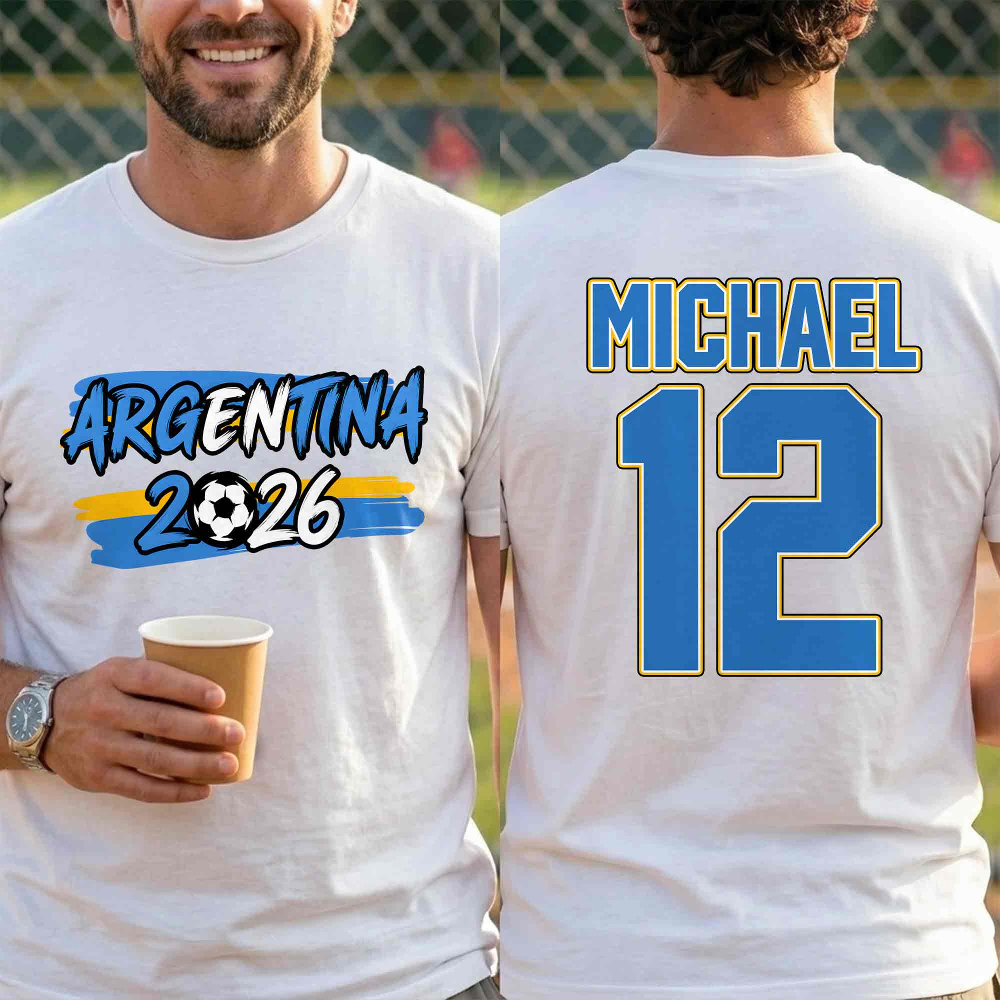 Personalized Argentina Soccer T-Shirt Custom Name Gift for Fans T-Shirt Font and Back GradoCreations