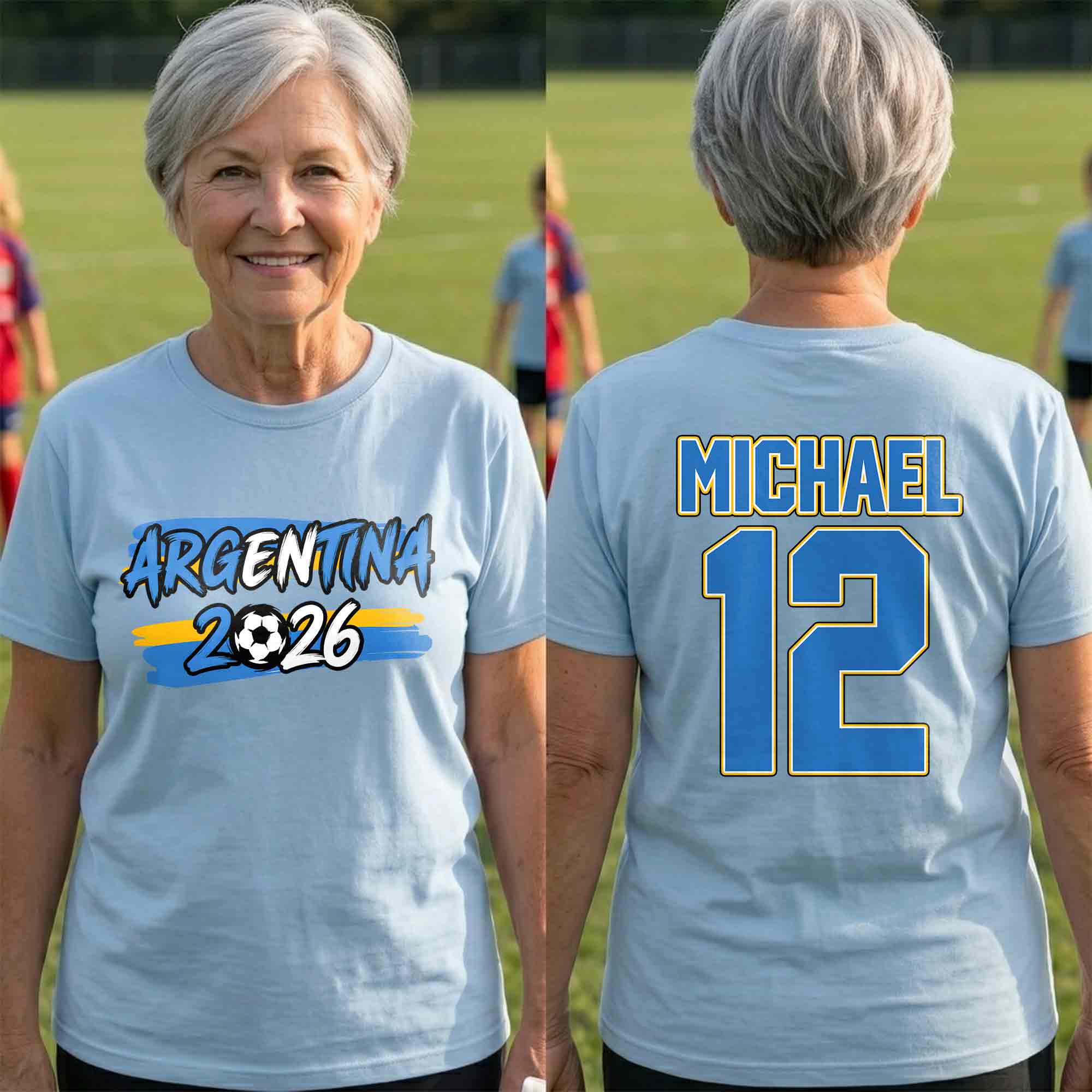 Personalized Argentina Soccer T-Shirt Custom Name Gift for Fans T-Shirt Font and Back GradoCreations