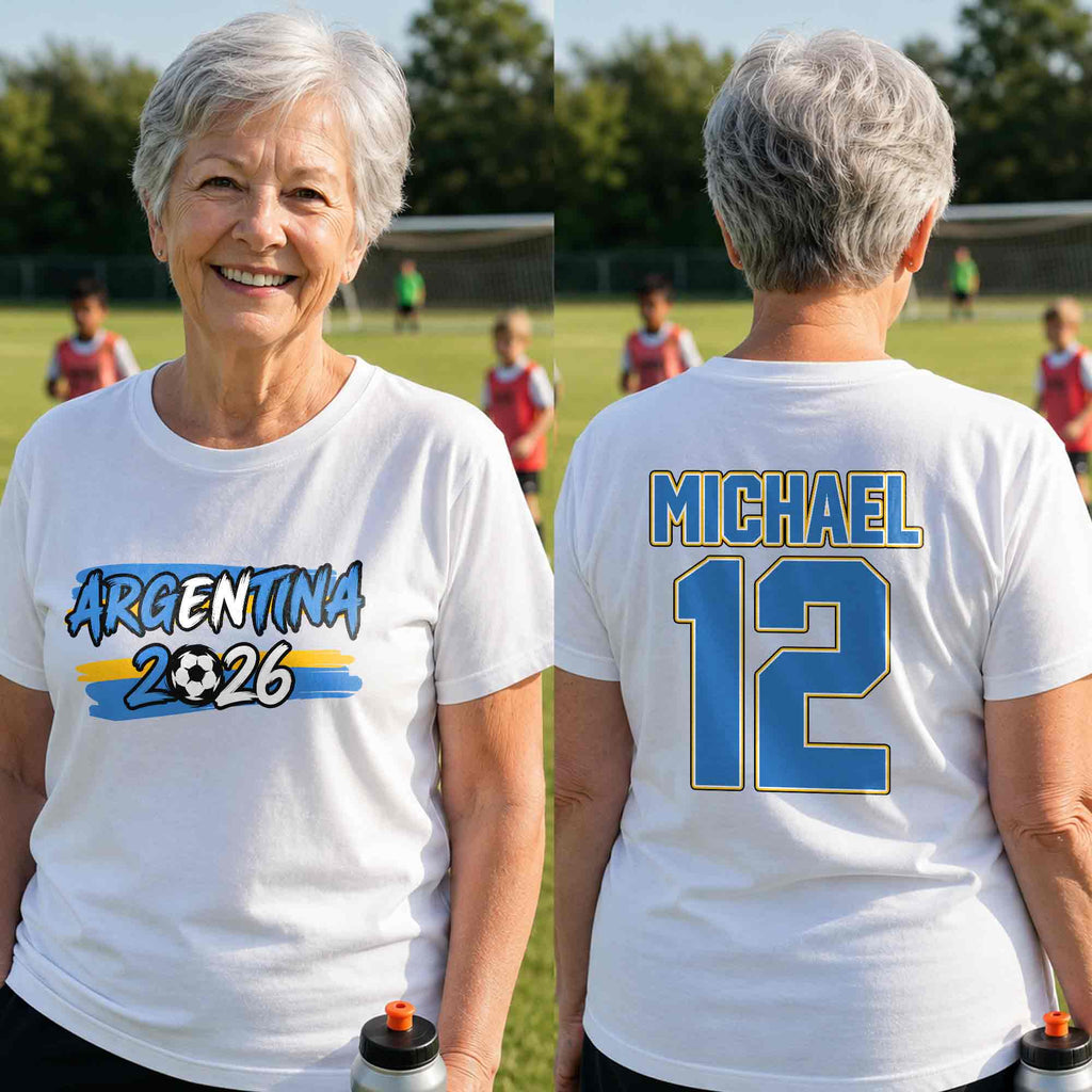 Personalized Argentina Soccer T-Shirt Custom Name Gift for Fans T-Shirt Font and Back GradoCreations