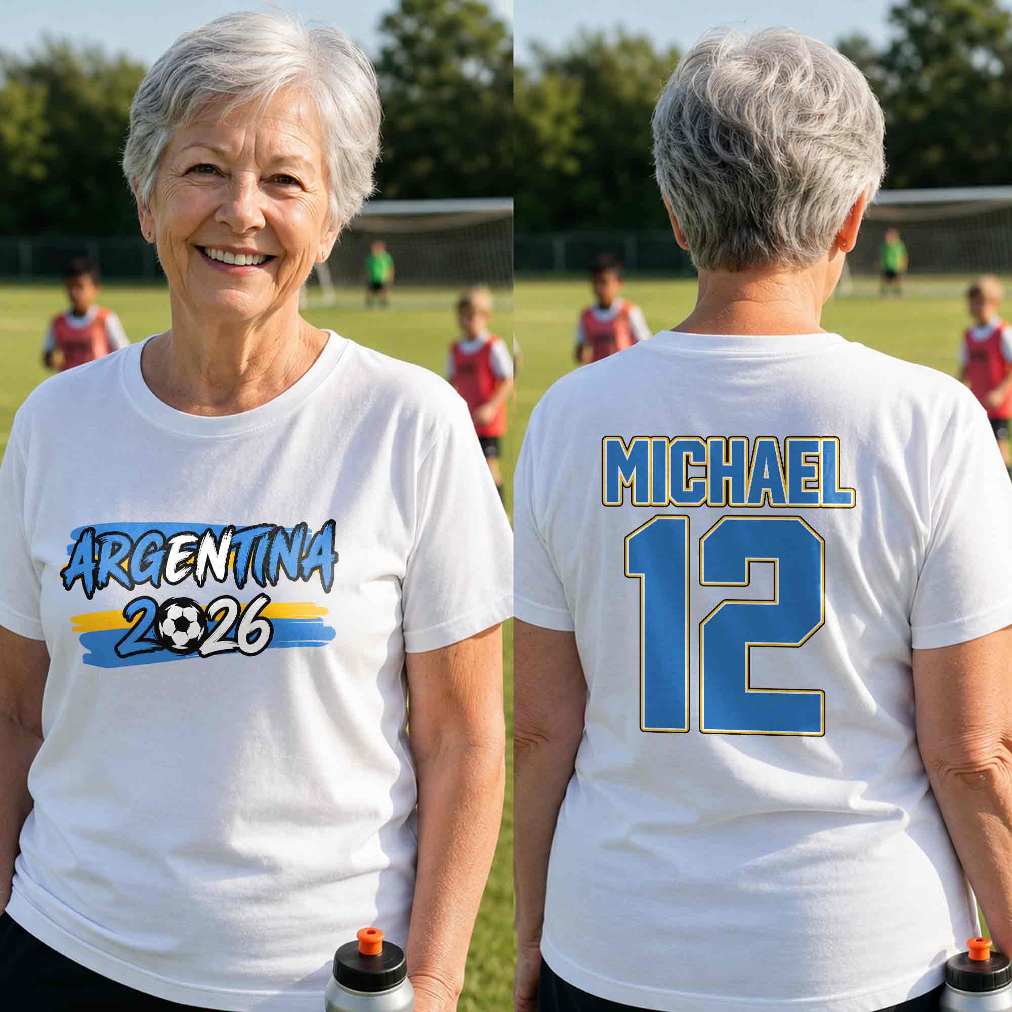 Personalized Argentina Soccer T-Shirt Custom Name Gift for Fans T-Shirt Font and Back GradoCreations