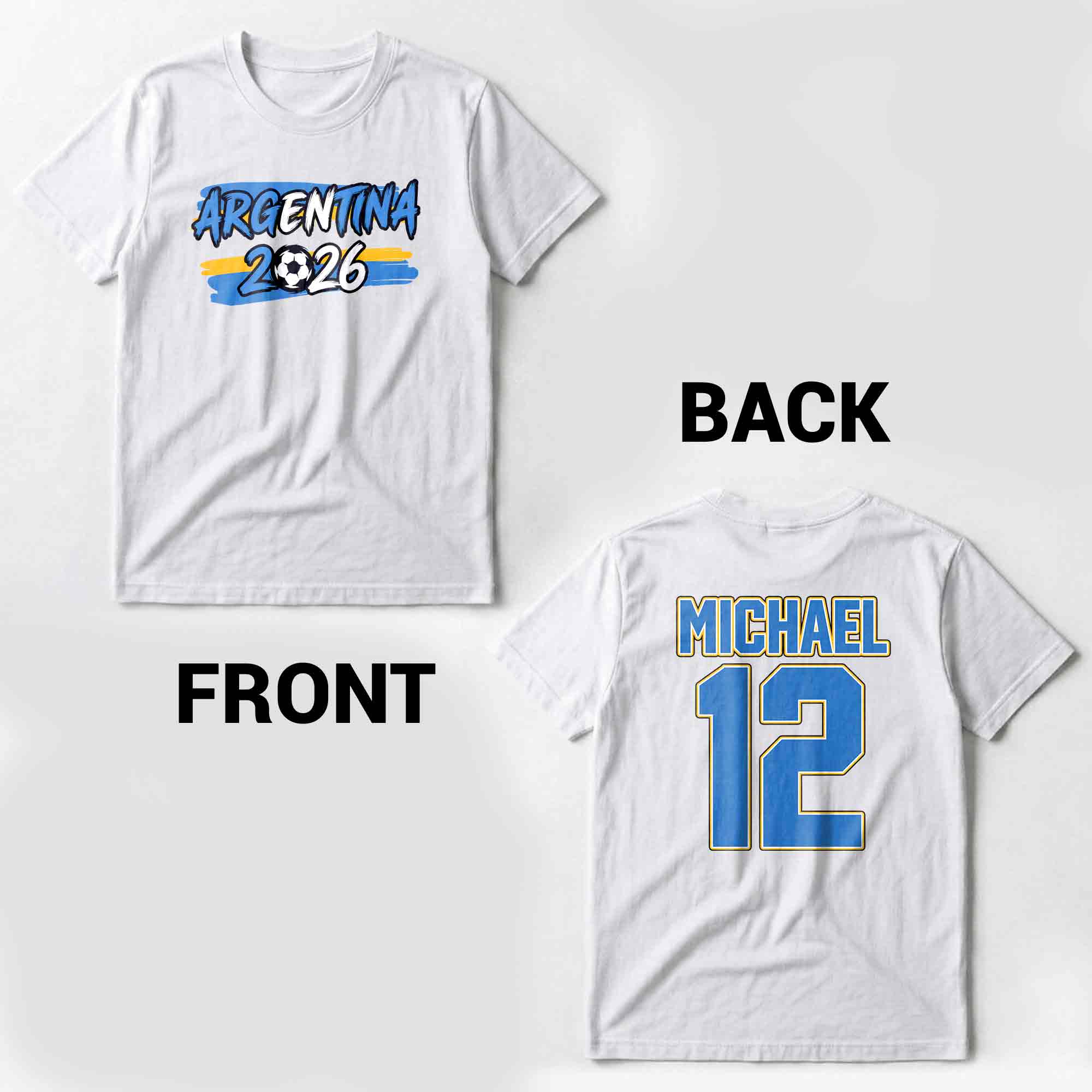 Personalized Argentina Soccer T-Shirt Custom Name Gift for Fans T-Shirt Font and Back GradoCreations
