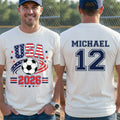 Personalized Soccer American Flag T-Shirt Custom Design for Dad T-Shirt Font and Back GradoCreations