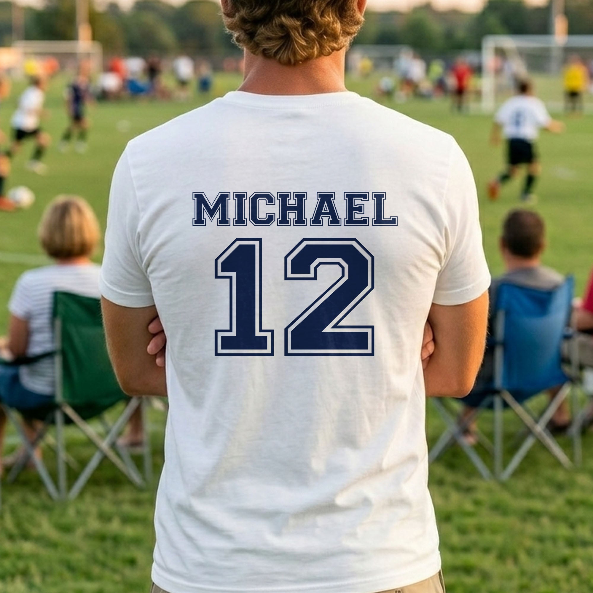 Personalized Soccer American Flag T-Shirt Custom Design for Dad T-Shirt Font and Back GradoCreations
