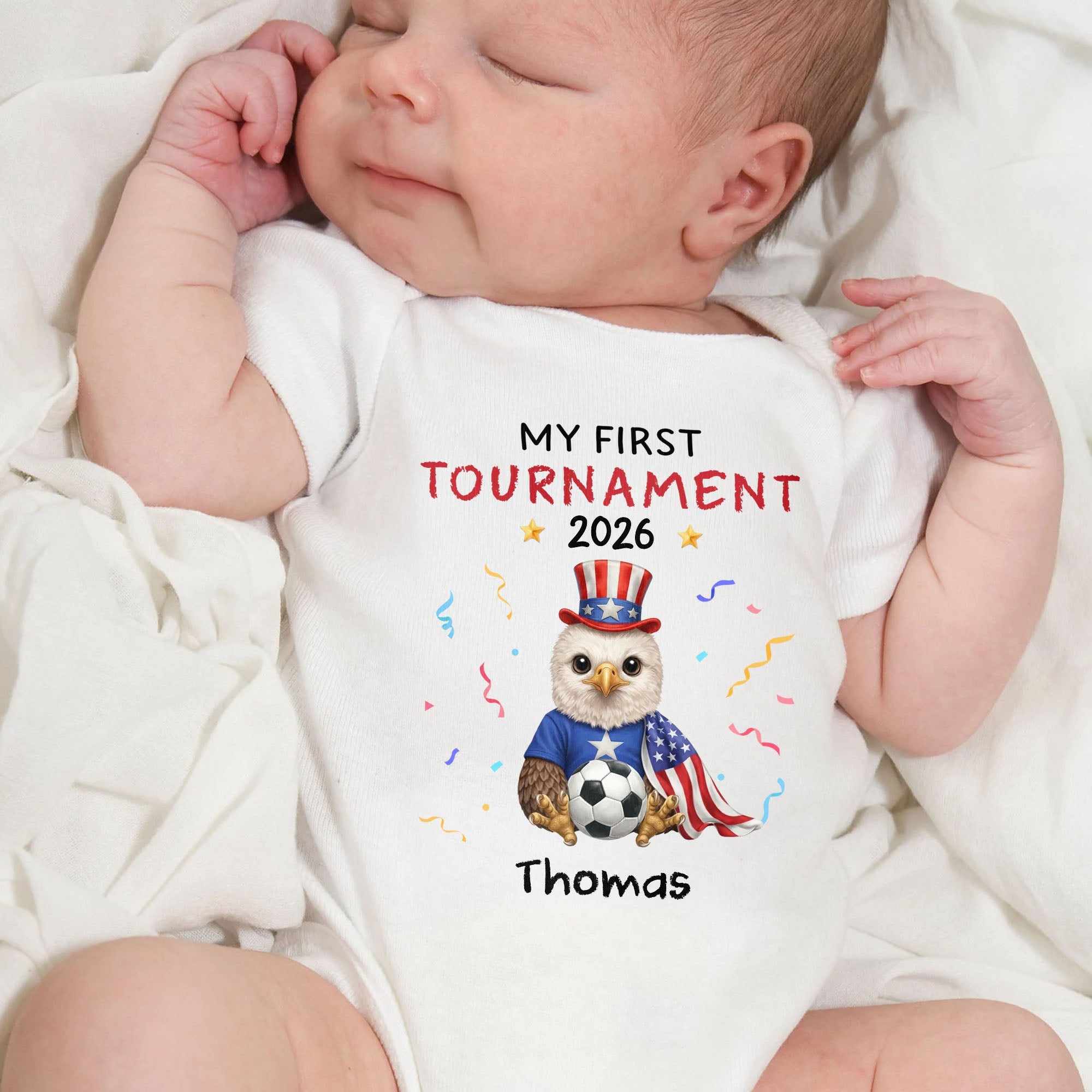 Personalized Soccer Baby Onesie Custom Name Eagle 4th of July Gift Baby Onesie GradoCreations