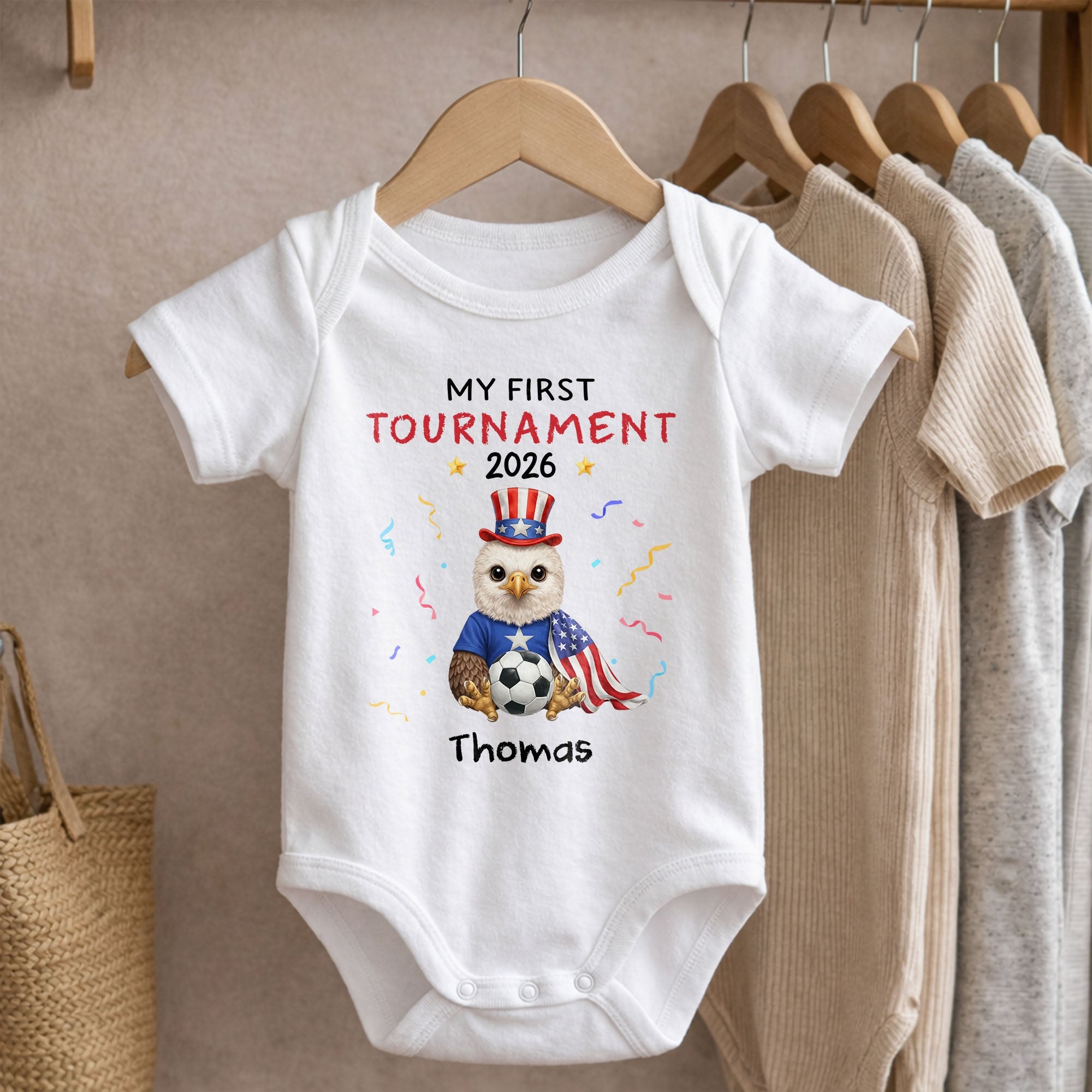 Personalized Soccer Baby Onesie Custom Name Eagle 4th of July Gift Baby Onesie GradoCreations