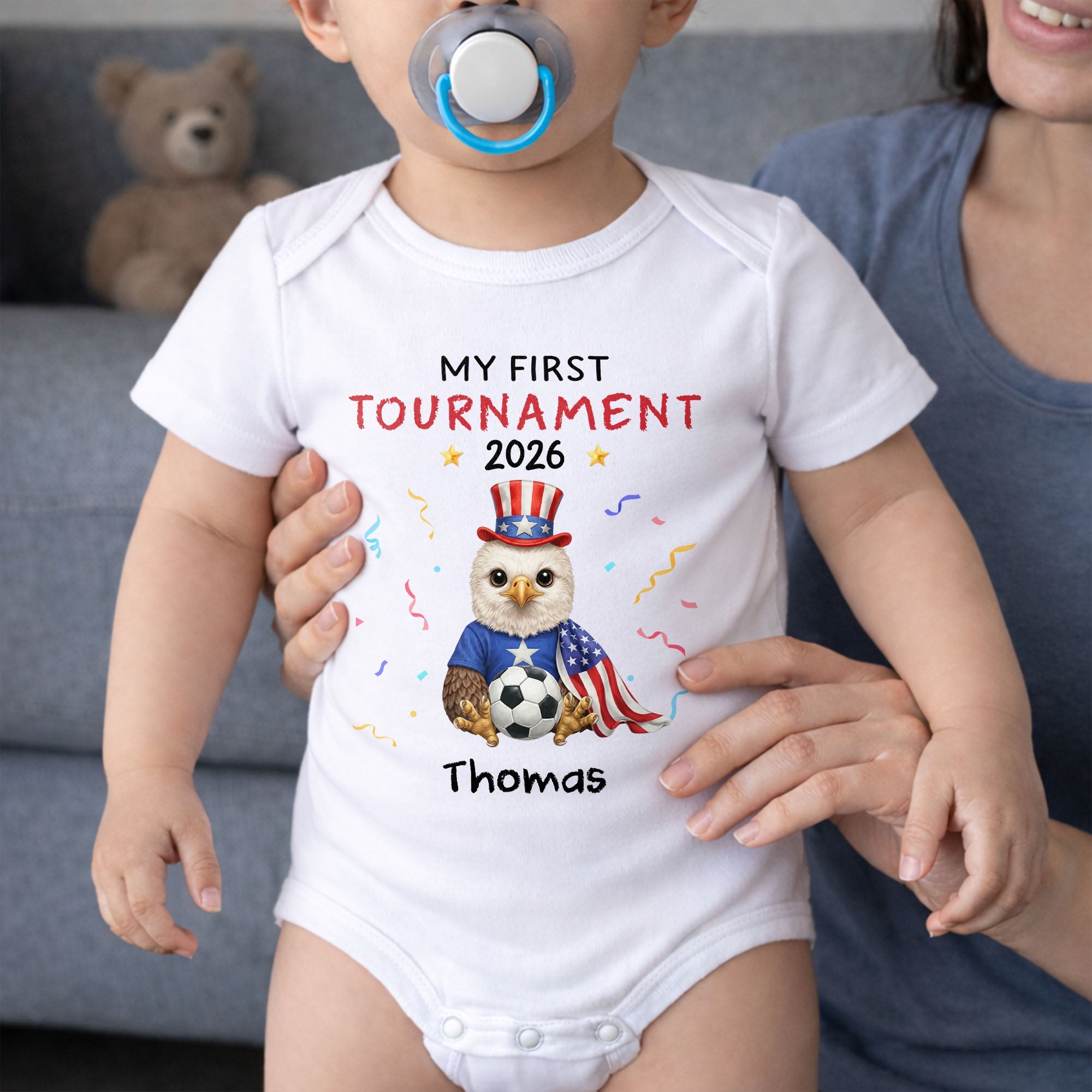 Personalized Soccer Baby Onesie Custom Name Eagle 4th of July Gift Baby Onesie GradoCreations