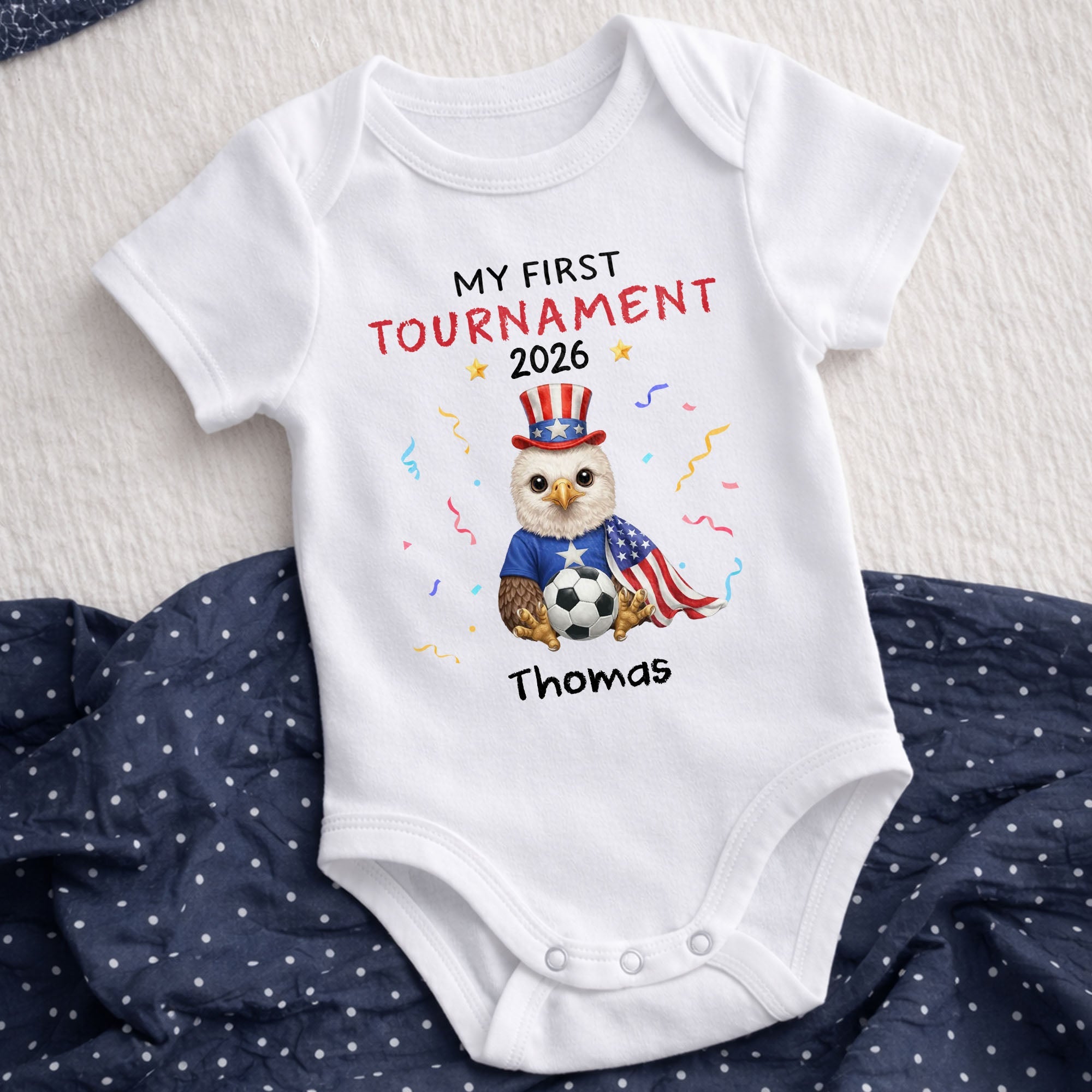 Personalized Soccer Baby Onesie Custom Name Eagle 4th of July Gift Baby Onesie GradoCreations
