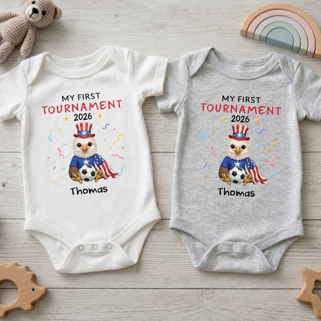 Personalized Soccer Baby Onesie Custom Name Eagle 4th of July Gift Baby Onesie GradoCreations