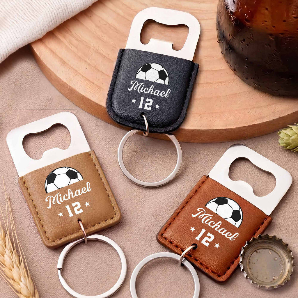 Personalized Leather Bottle Opener Keychain Custom Name Gift for Dad Leather Bottle Opener Keychain GradoCreations