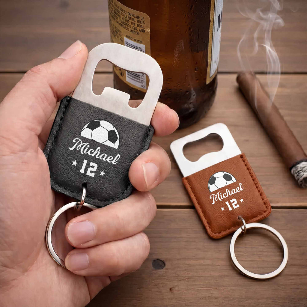 Personalized Leather Bottle Opener Keychain Custom Name Gift for Dad Leather Bottle Opener Keychain GradoCreations