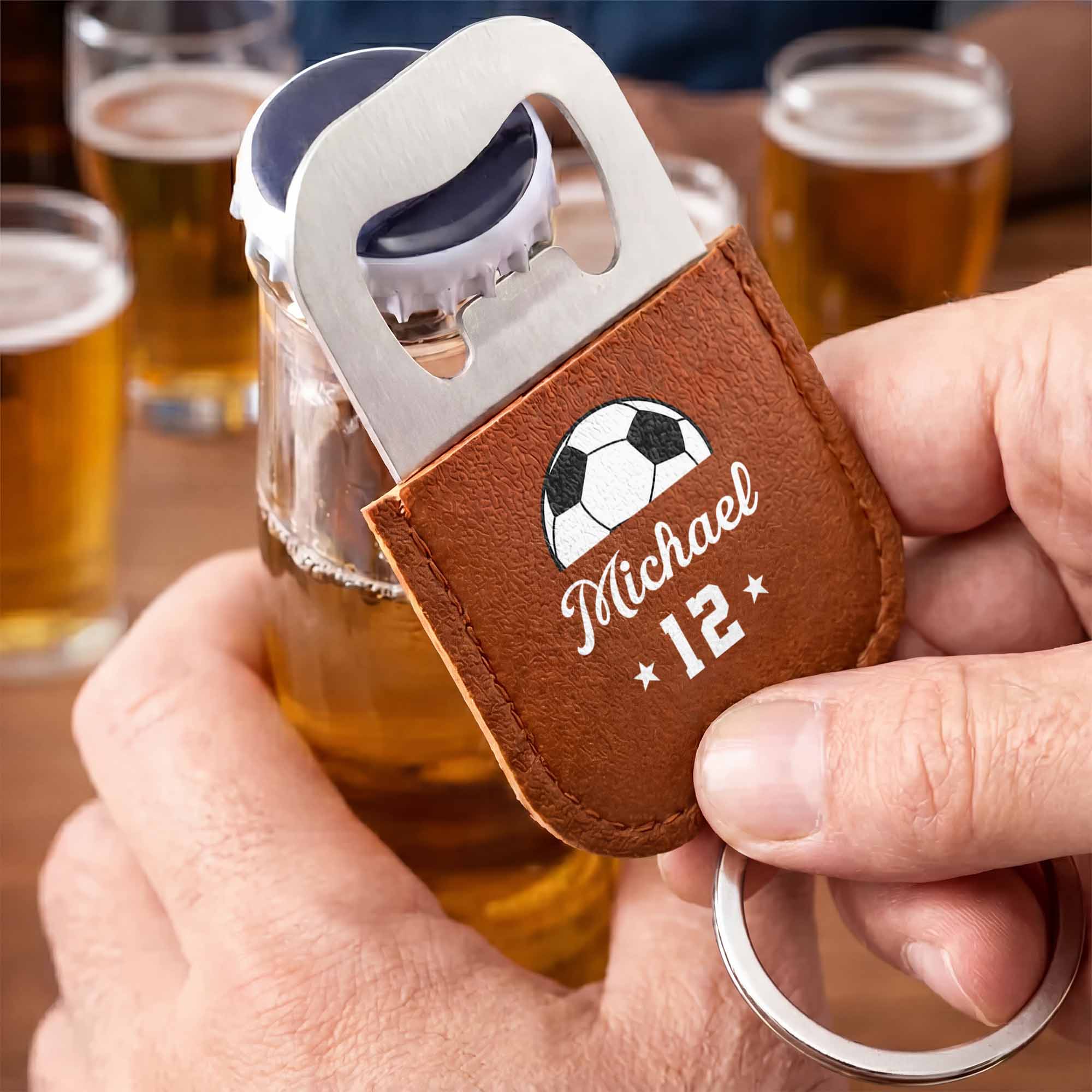Personalized Leather Bottle Opener Keychain Custom Name Gift for Dad Leather Bottle Opener Keychain GradoCreations