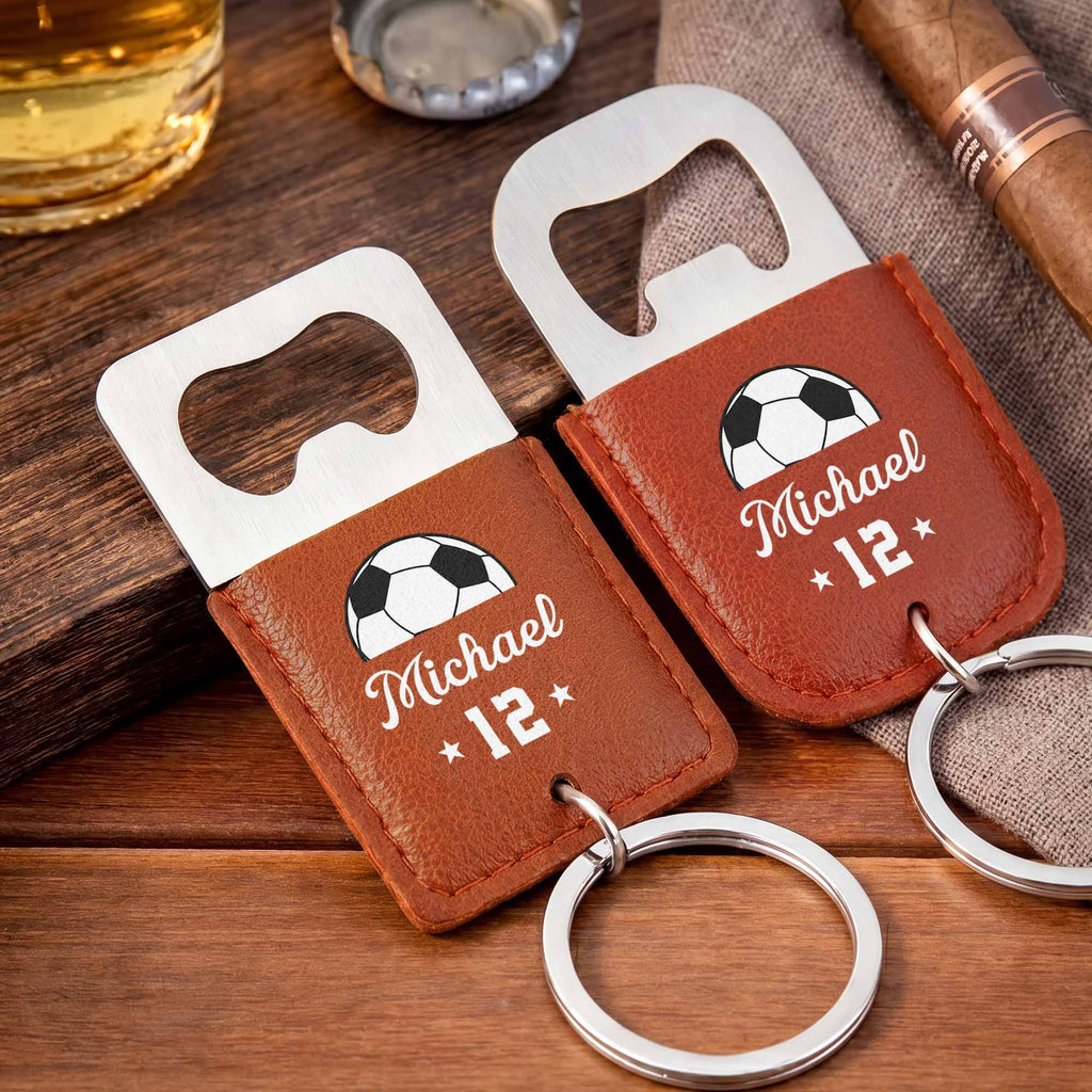 Personalized Leather Bottle Opener Keychain Custom Name Gift for Dad Leather Bottle Opener Keychain GradoCreations
