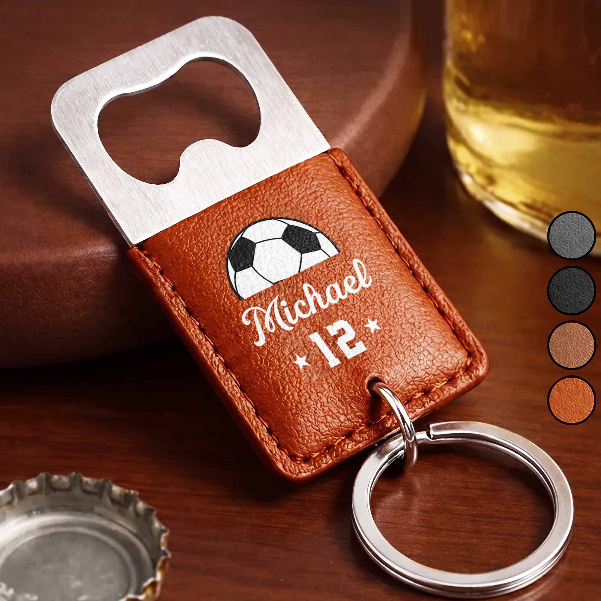 Personalized Leather Bottle Opener Keychain Custom Name Gift for Dad Leather Bottle Opener Keychain GradoCreations