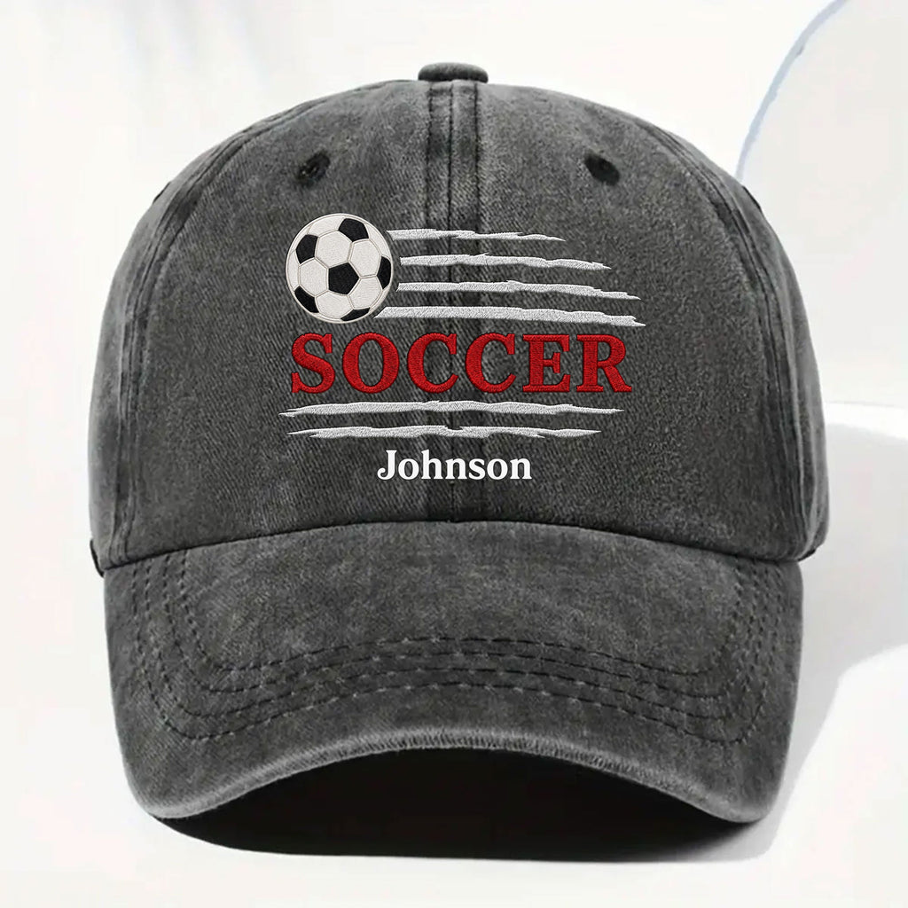 Personalized Washed Denim Cap Custom Name Soccer Gift for Him Washed Denim Cap GradoCreations