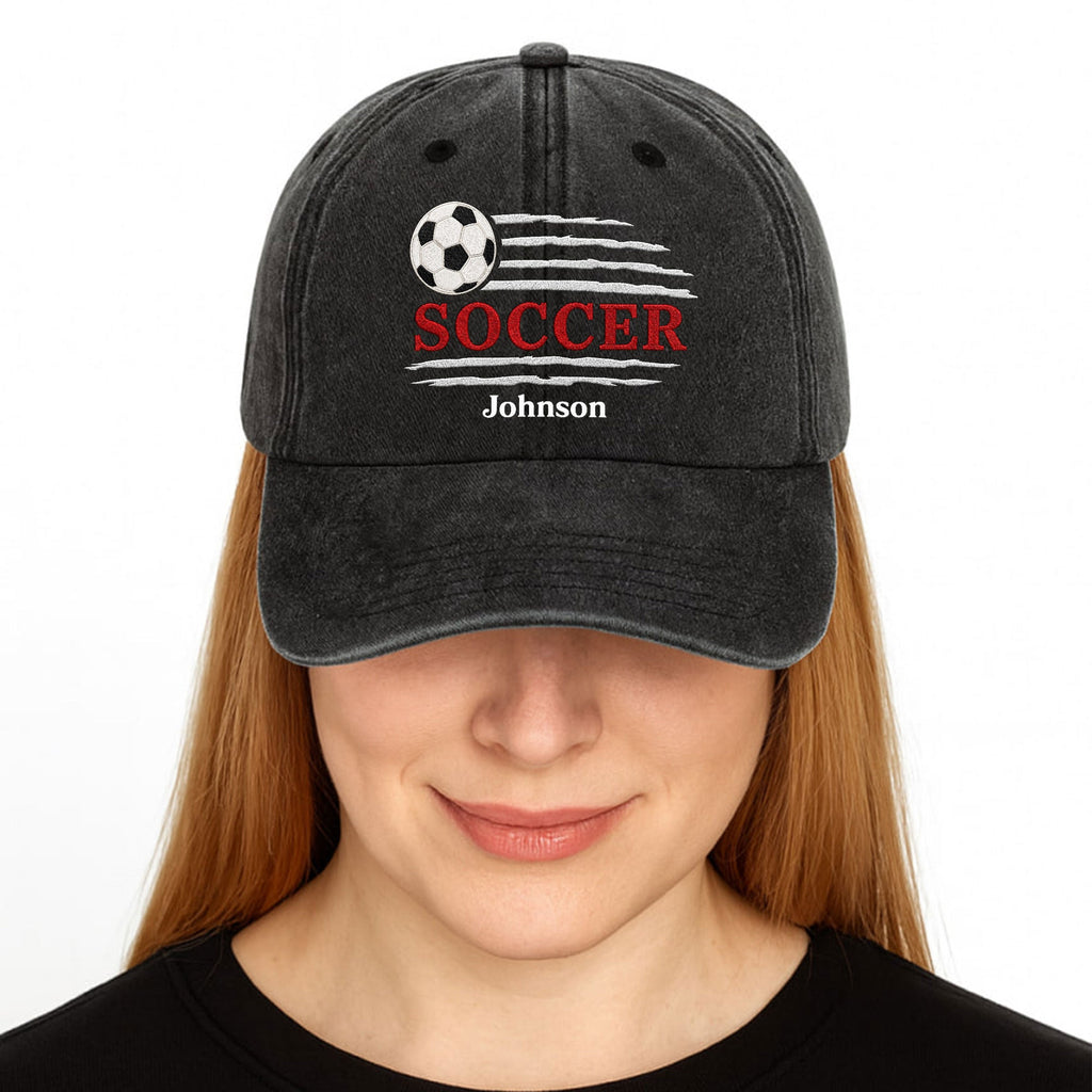 Personalized Washed Denim Cap Custom Name Soccer Gift for Him Washed Denim Cap GradoCreations