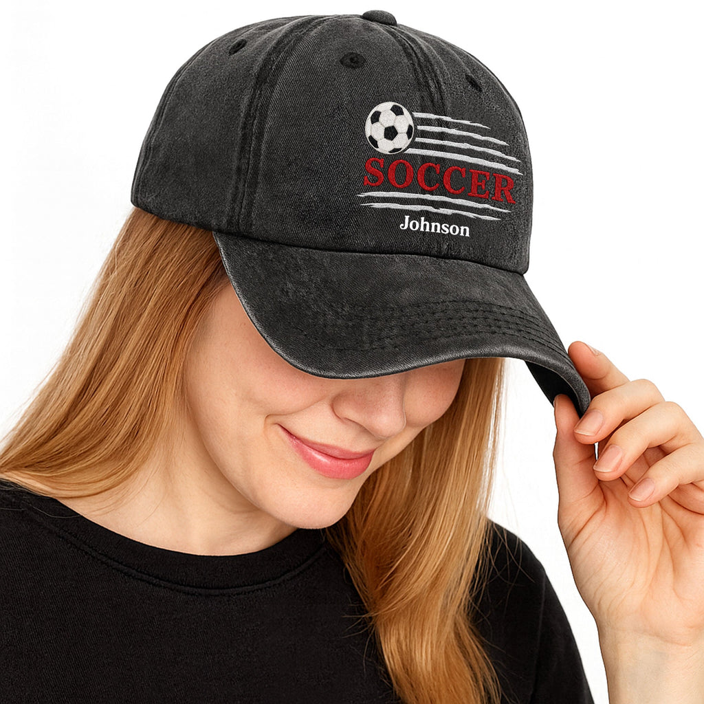 Personalized Washed Denim Cap Custom Name Soccer Gift for Him Washed Denim Cap GradoCreations